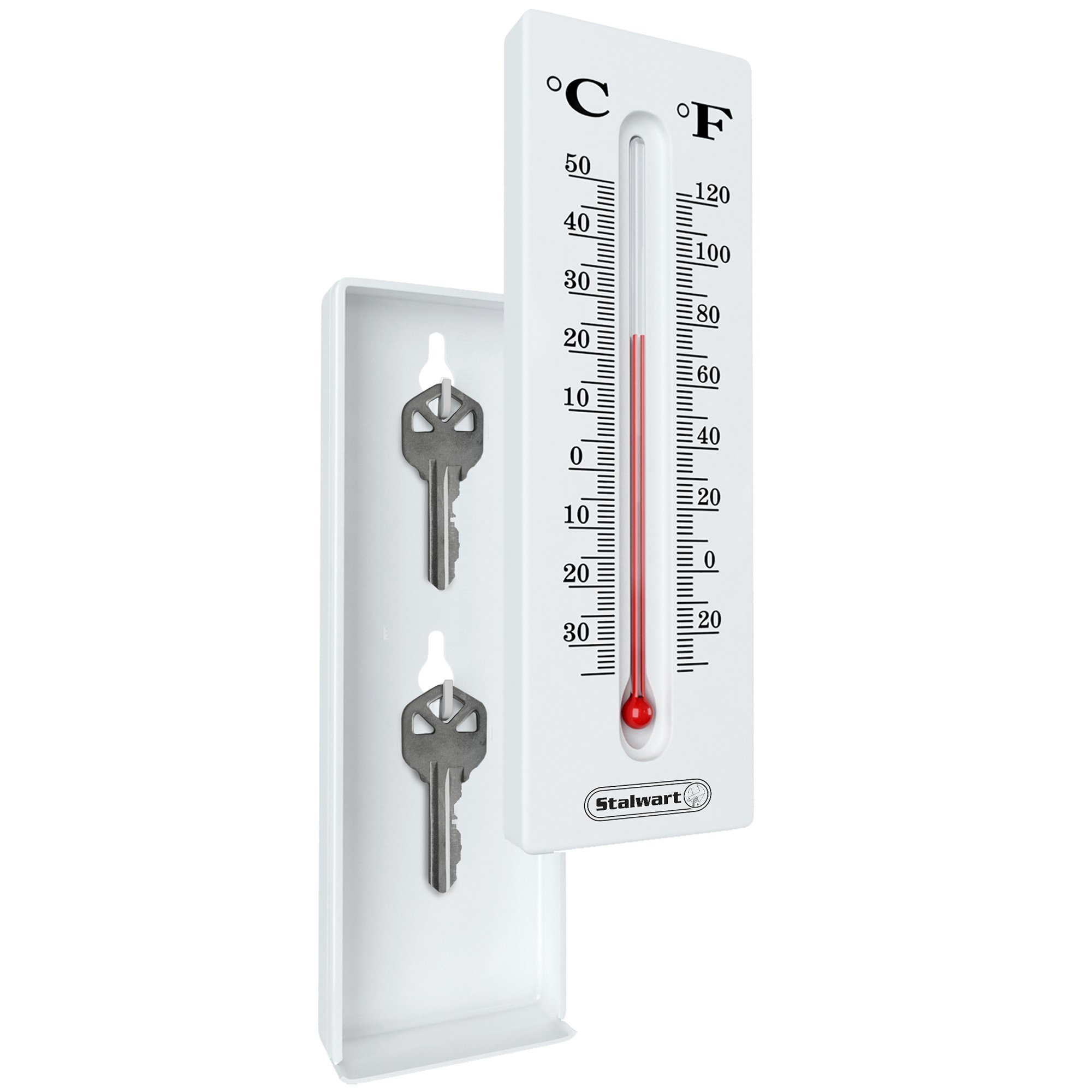 Stalwart Wall Mount Thermometer with Key Storage - Indoor/Outdoor Temperature Reading for Home, Car & Safe Keys | Perfect for Garage, Shed, or Backyard Use