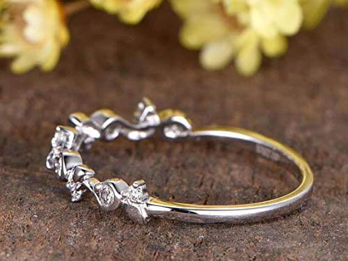 0.25 Carat Moissanite Wedding Band - Half Eternity Floral Design Ring for Women - 18K Gold Plated Stackable Anniversary Ring - Perfect for Bridal Jewelry, Engagement Stacking & Special Occasion Gifts