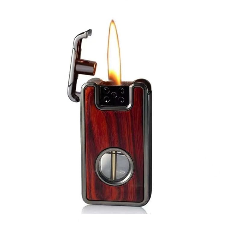 Premium Windproof Metal Lighter with Voice Activation & Wood Inlay - Reusable Adjustable Soft Flame Kerosene Lighter with Visible Oil Tank - Perfect Men's Gift for Camping, Hiking & Outdoor Adventures (Small Size)
