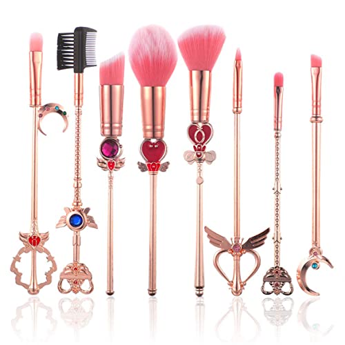 KANTANZE Anime Magic Wand Makeup Brush Set - Cute Cartoon Cosmetic Blending Tools for Women with Pink Storage Bag | Perfect for Everyday Makeup, Travel & Gift Giving
