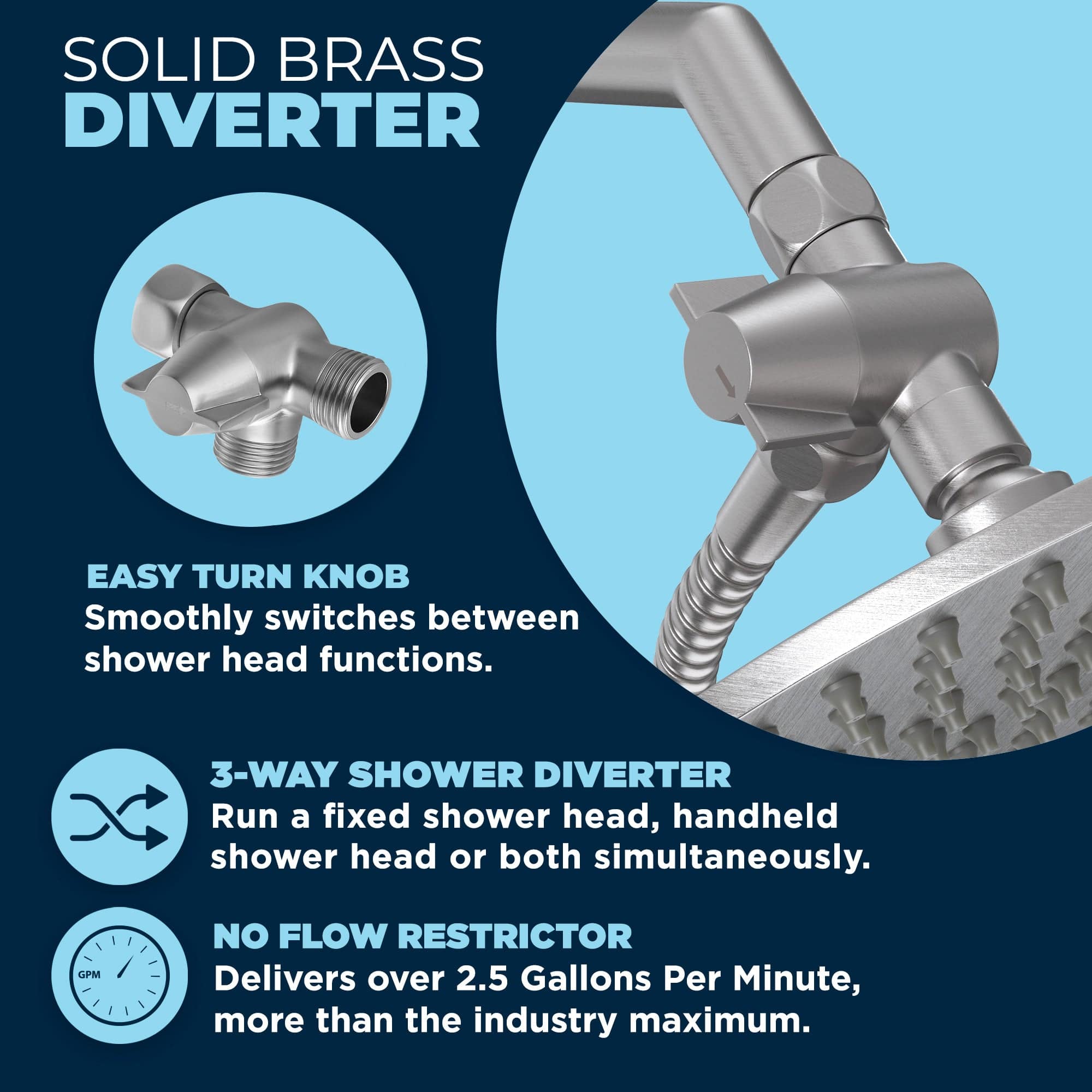 Premium All-Metal Dual Shower Head with Adjustable Slide Bar - 2.5 GPM Water Saving Shower System with Diverter & Shower Arm - Perfect for Spa-Like Experience in Master Bathroom or Guest Bath