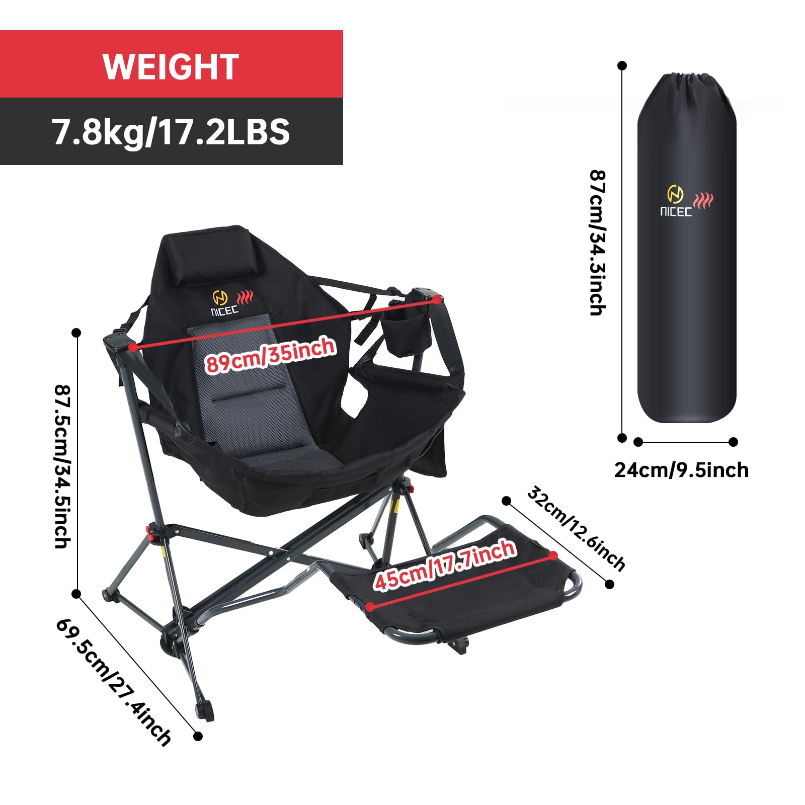 Premium 2-Person Hammock Camping Chair with Footrest & Heating - Portable Swinging Rocker Chair with High Back, Stand, Cup Holder, Side Pockets & Included Power Bank - Perfect for Backyard Relaxation, Beach Lounging & Outdoor Adventures