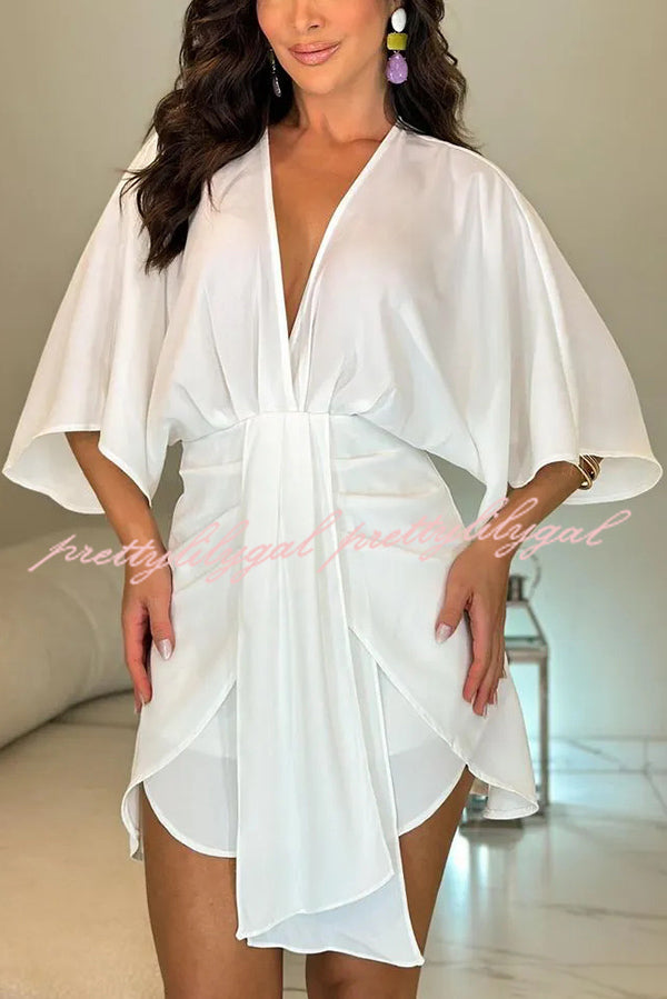Stylish Solid Color V-Neck Half Sleeve Casual Mini Dress for Women | Summer Fashion, Beach Wear & Party Outfit