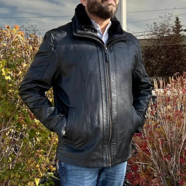 BOL Men's Cardigan Bomber Jacket - Genuine Lambskin Leather, Stylish & Comfortable - Perfect for Casual Outings, Date Nights & Fall Fashion