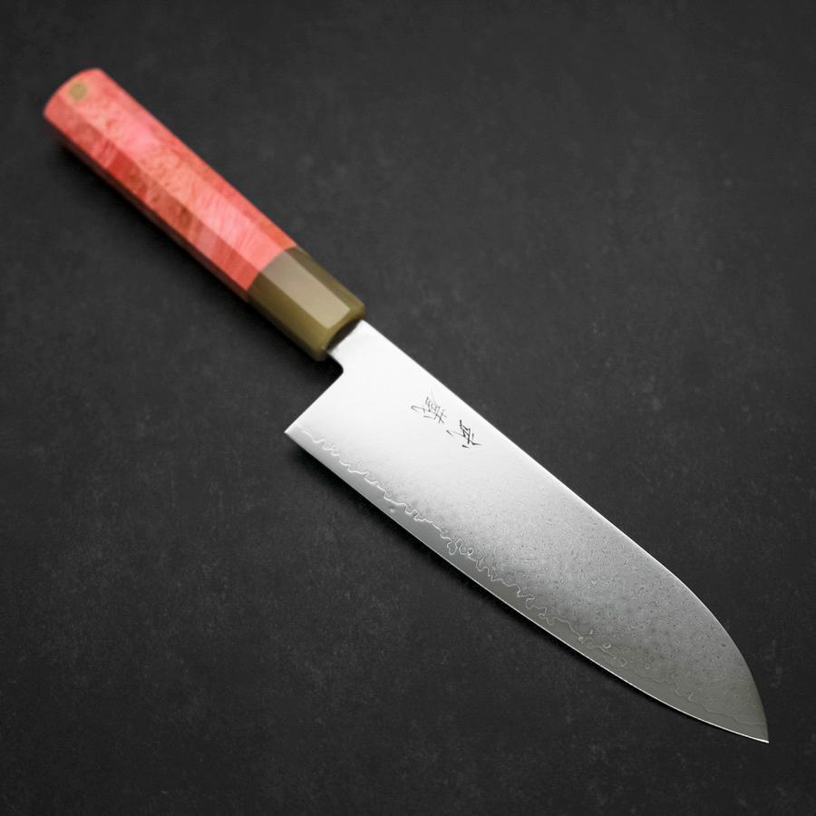Premium Santoku Knife 180mm - VG-10 Damascus Steel Blade with Buffalo Dark Pink Maple Handle - Perfect for Slicing, Dicing, and Chopping Vegetables, Meat, and Fish - Ideal for Home Chefs and Professional Kitchens