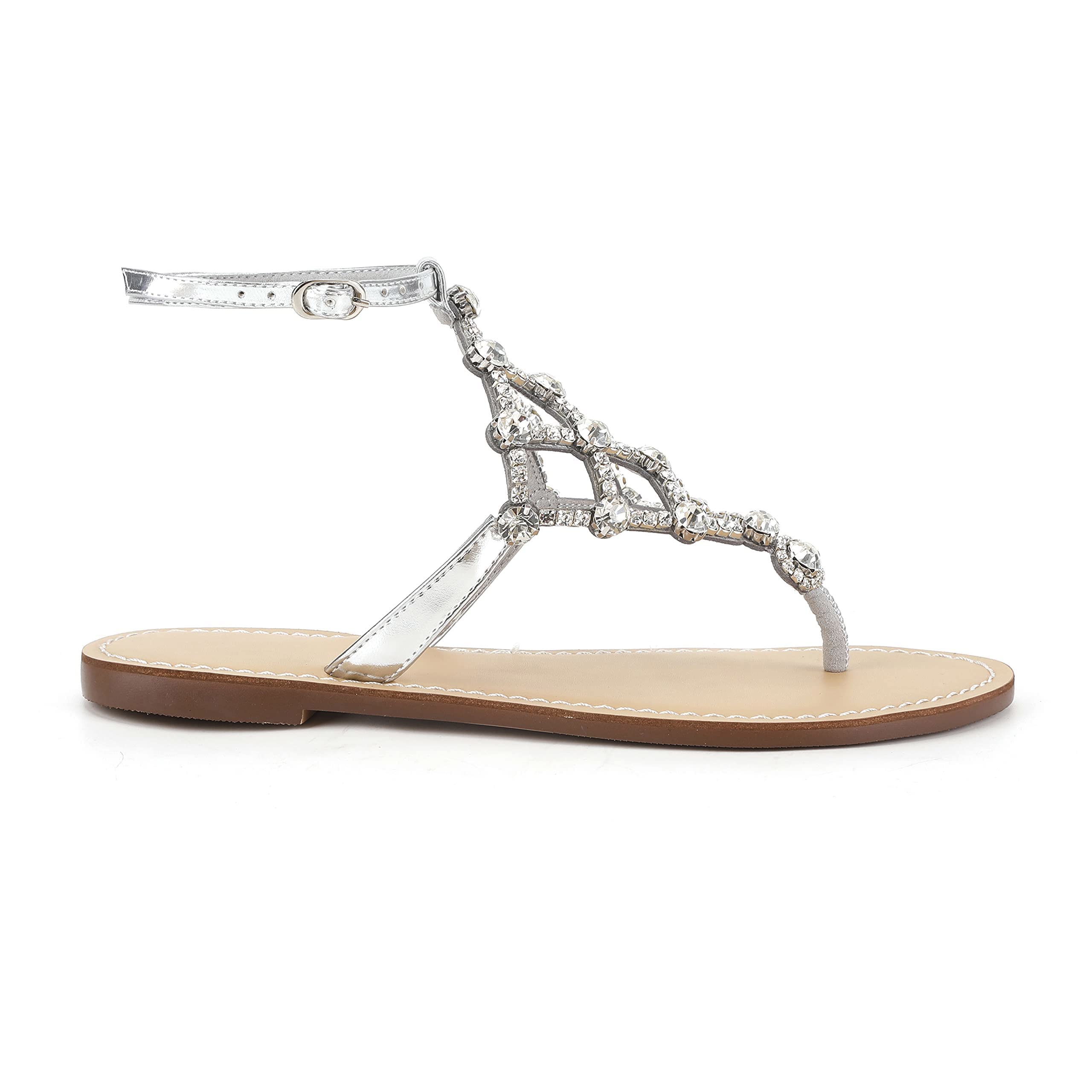 UTIKLIOU Women's Rhinestone Flat Sandals - T-Strap Thong Sandals for Summer | Comfortable Flip Flop Sandals for Women | Perfect for Beach, Pool, and Casual Outings