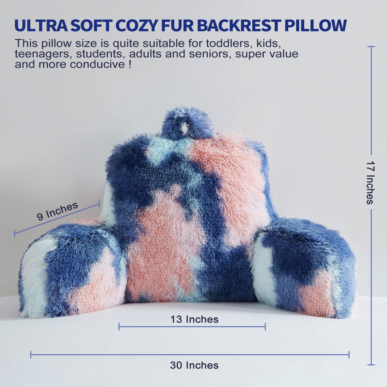 Ergonomic Reading Pillow for Adults - Soft Faux Fur Backrest with Arms, Supportive Bed Cushion for Sitting in Bed, Watching TV, or Studying - Perfect for College Dorms, Home Use & Relaxation