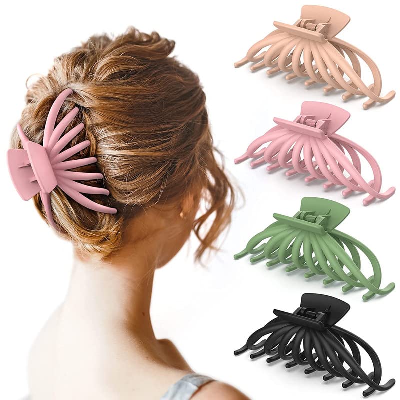 RECTYO GALLERY 4.7 Inch Hair Claw Clips for Women - Strong Hold Hair Clips for Thick & Thin Hair - Fashion Hair Accessories (4 Pack) - Perfect for Daily Styling, Work, Parties & Christmas Gifts