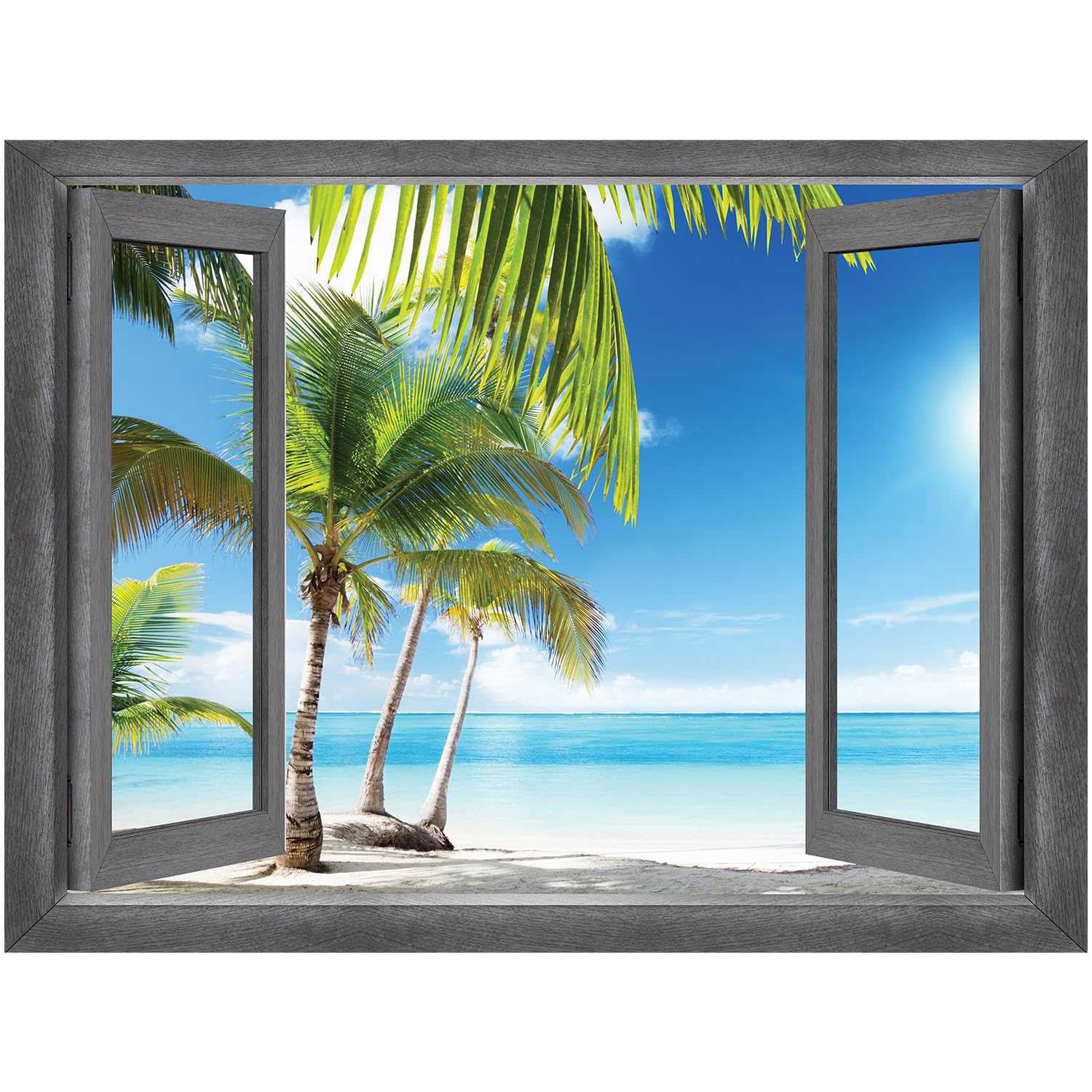 Wall26 - Open Window Tropical Palm Tree Paradise Wall Mural - Removable Peel & Stick Wall Decal - 36x48 Inches Home Decor - Perfect for Living Room, Bedroom, Office & Nursery Wall Art