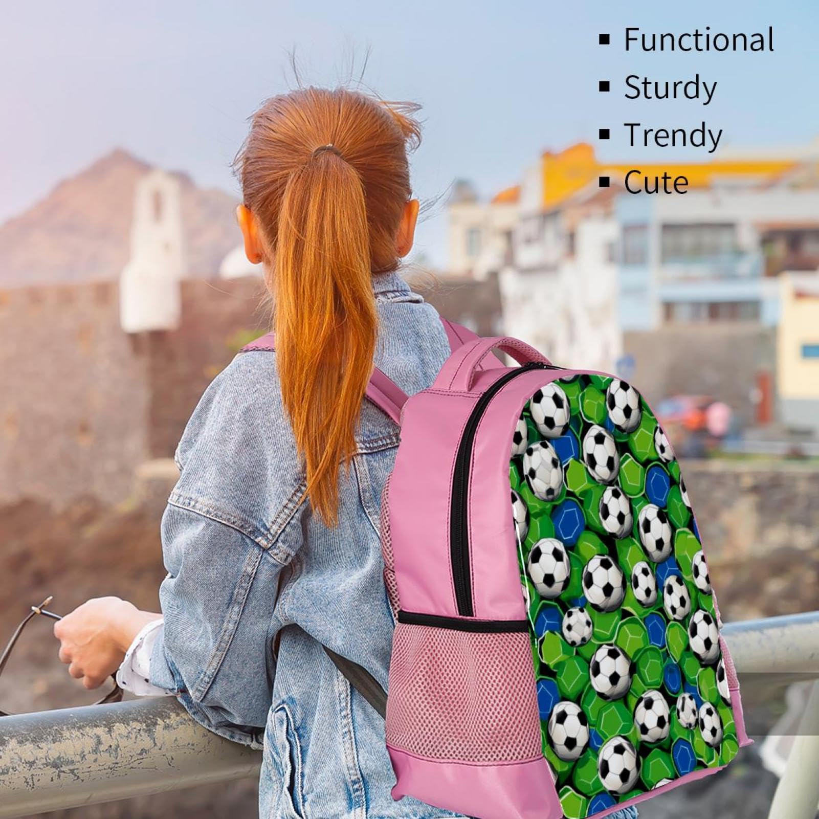 Men's & Women's Travel Backpack with Floral Soccer Ball Design - Durable Carry-On Backpack for Hiking, Gym, School & Work