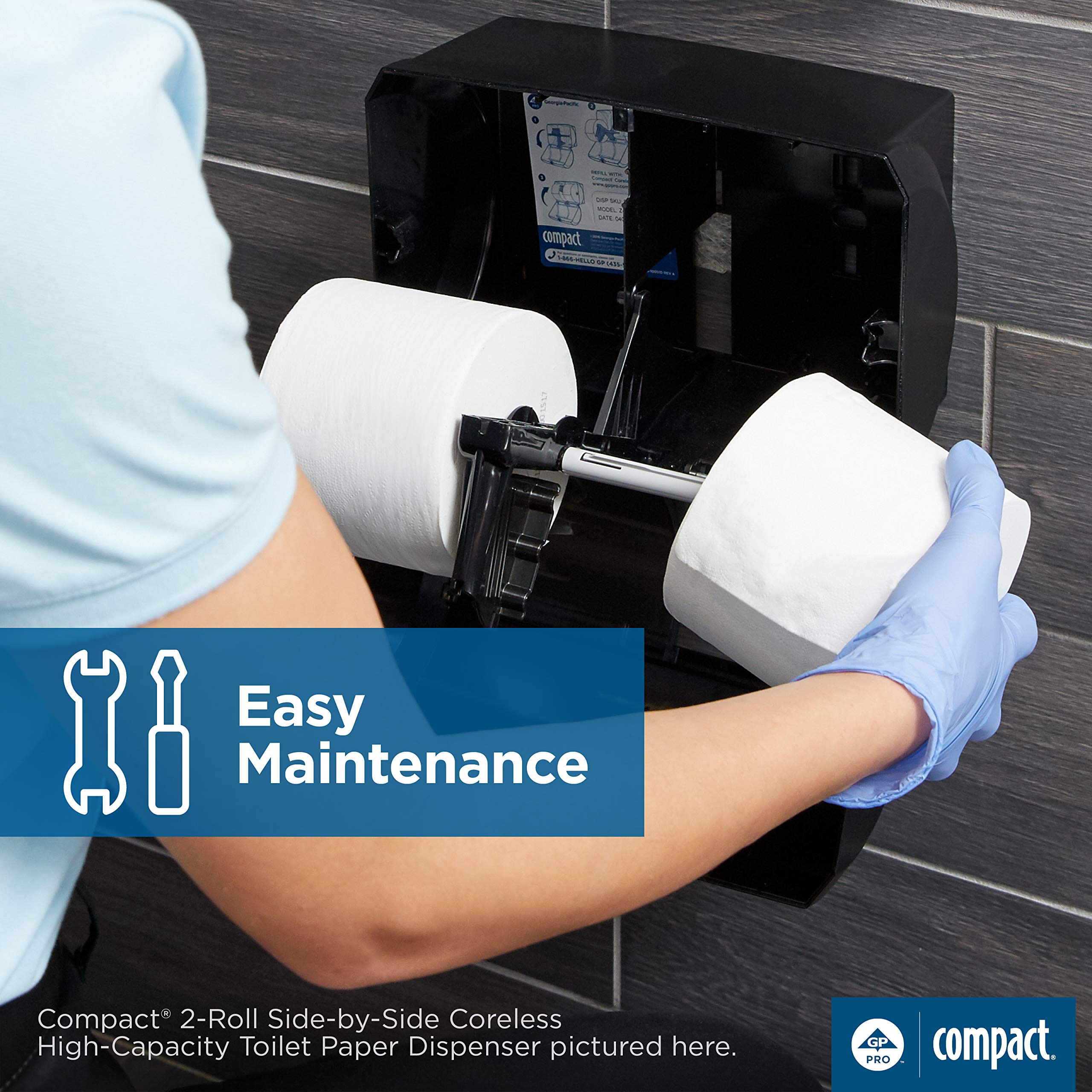GP PRO (Georgia-Pacific) 56767A White Compact 2-Roll Vertical Coreless High-Capacity Toilet Paper Dispenser – Ideal for Offices, Restrooms, and Commercial Spaces