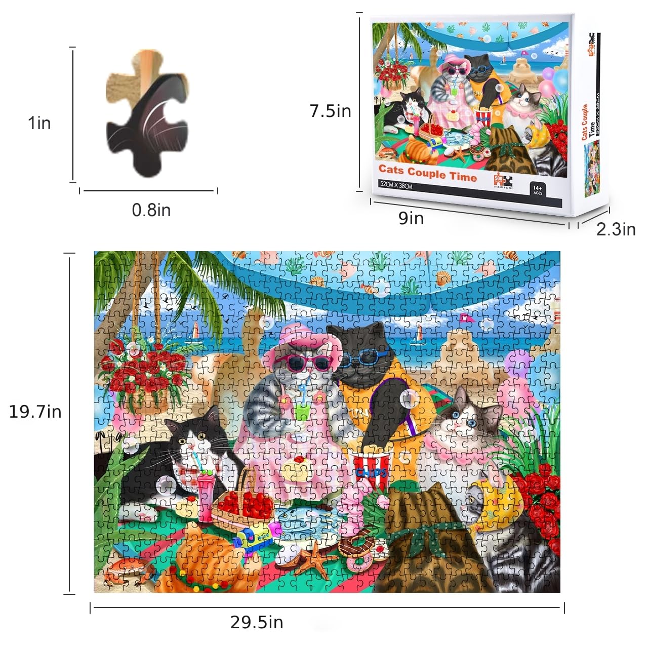 1000 Piece Jigsaw Puzzle - Cats Couple Time, Adult Puzzle with Cute Cat Design, Perfect for Home Office Decor & Gift for Friends | Relaxing Family Activity & Stress Relief