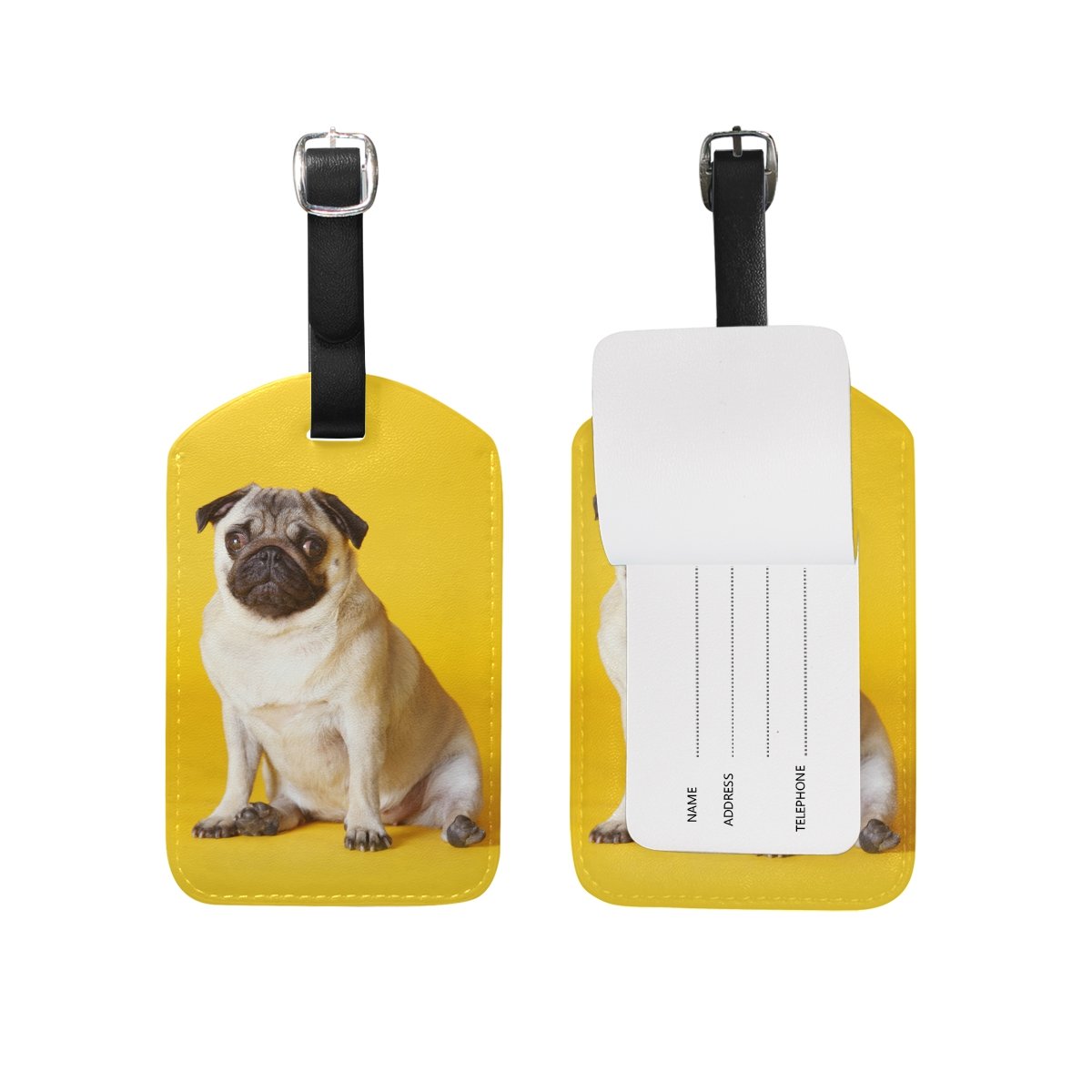 ALAZA Pug Dog Luggage Tag - Cute PU Leather Suitcase ID Tag for Travel Bags - Perfect for Airports, Vacations & Pet Lovers