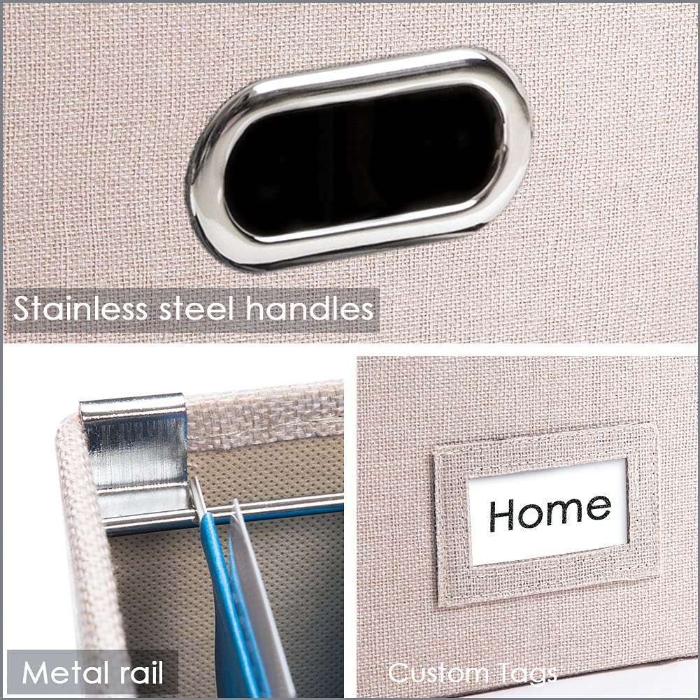 PRANDOM Collapsible File Organizer Box Set - 1 Decorative Linen Storage Box with Lid for Hanging Folders, Office Cabinet Letter Size (14x9.3x10.8 Inch) Light Grey - Perfect for Home Office, School Supplies & Document Organization