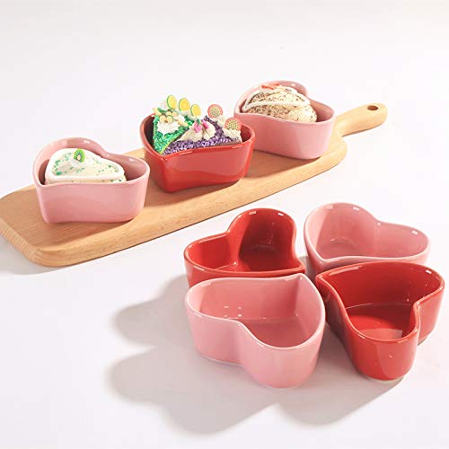Colias Wing Heart-Shaped Porcelain Ramekin Bowls - Set of 4 (Red/Pink) for Soufflé, Crème Brûlée & Baking - Perfect for Romantic Dinners, Dessert Presentation & Kitchen Decor