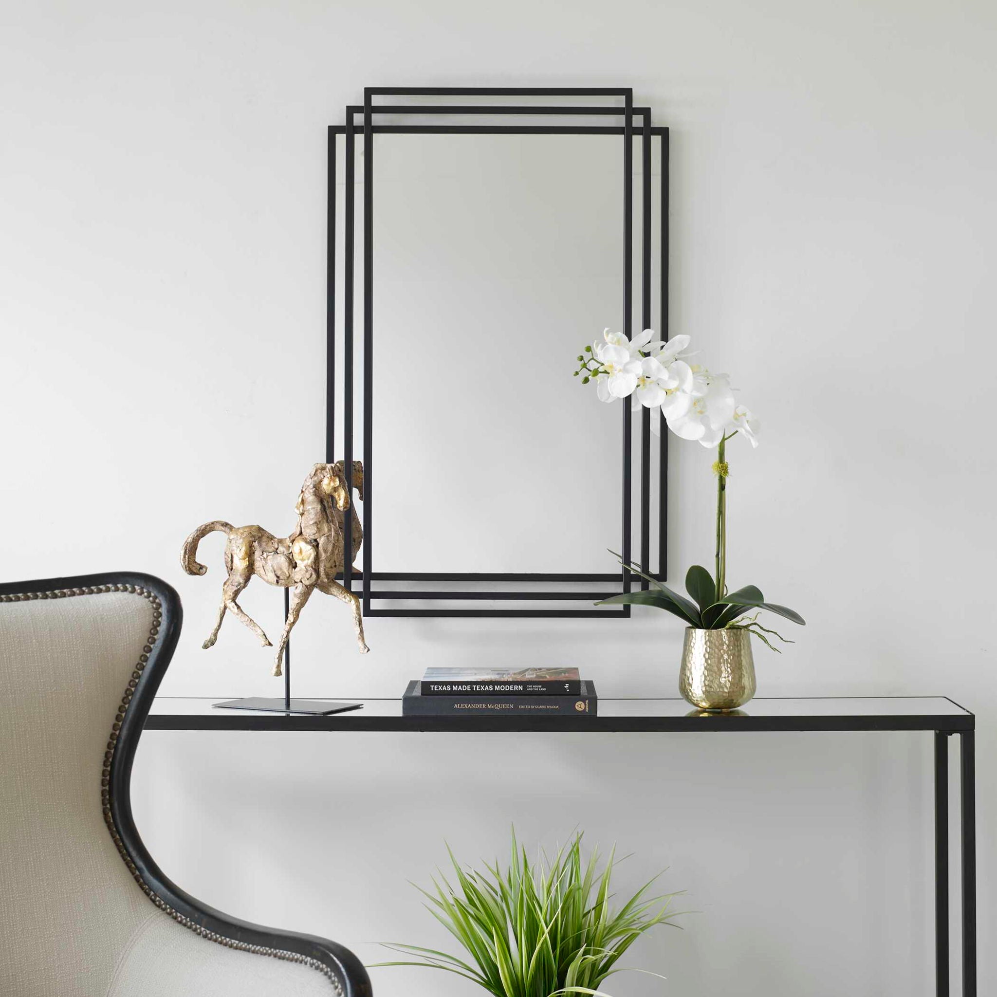 Black Iron Mirror by Amherst - Elegant Wall Decor for Living Room, Bedroom & Entryway