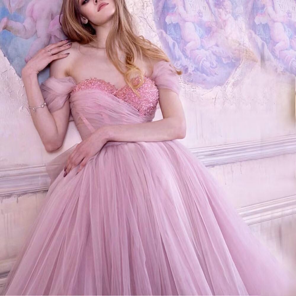 LEJY Women's Off The Shoulder Tulle Prom Dress - Elegant Homecoming Formal Gown for Evening Party, Wedding Guest, Quinceañera & Special Occasions