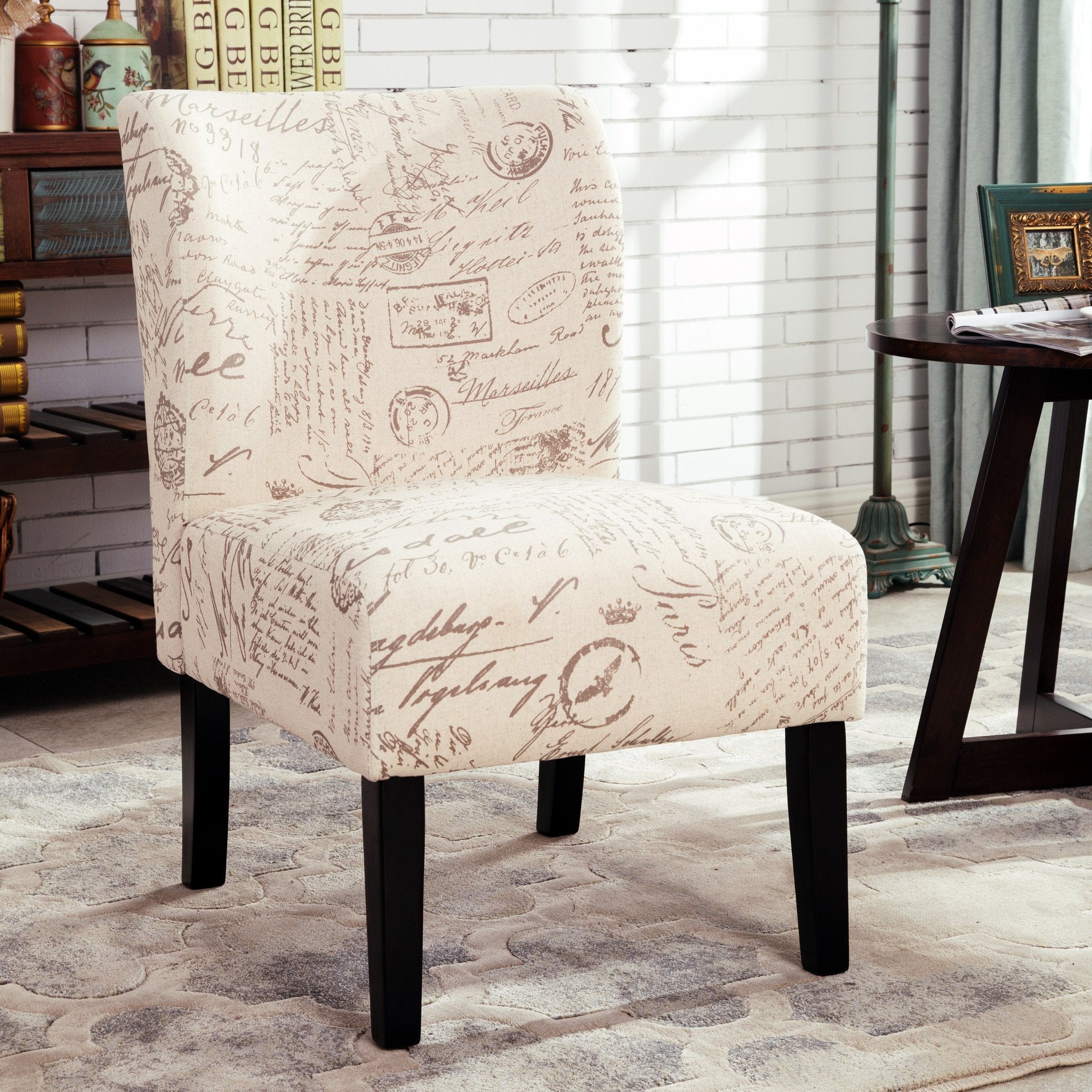 Roundhill Furniture Capa Fabric Armless Contemporary Accent Chair with English Letter Print - Modern Living Room, Office, or Bedroom Seating for Home Decor