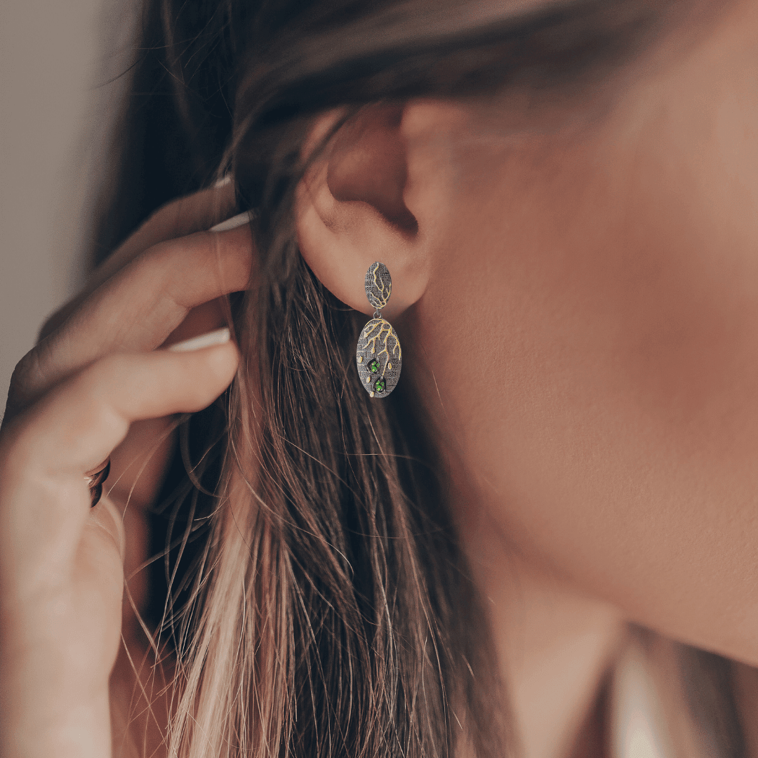 Chrome Diopside Gold Plated Dangling Earrings for Women - Elegant Green Gemstone Jewelry for Party, Wedding & Evening Wear