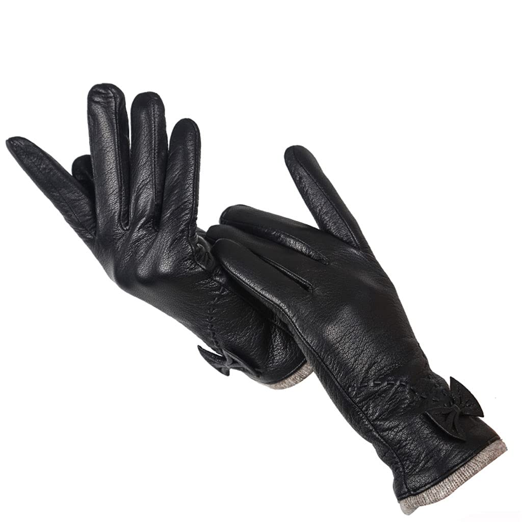 Genuine Sheepskin Leather Gloves for Women - Soft & Warm Winter Gloves - Black, Size 8 - Perfect for Outdoor Activities, Skiing & Cold Weather Fashion