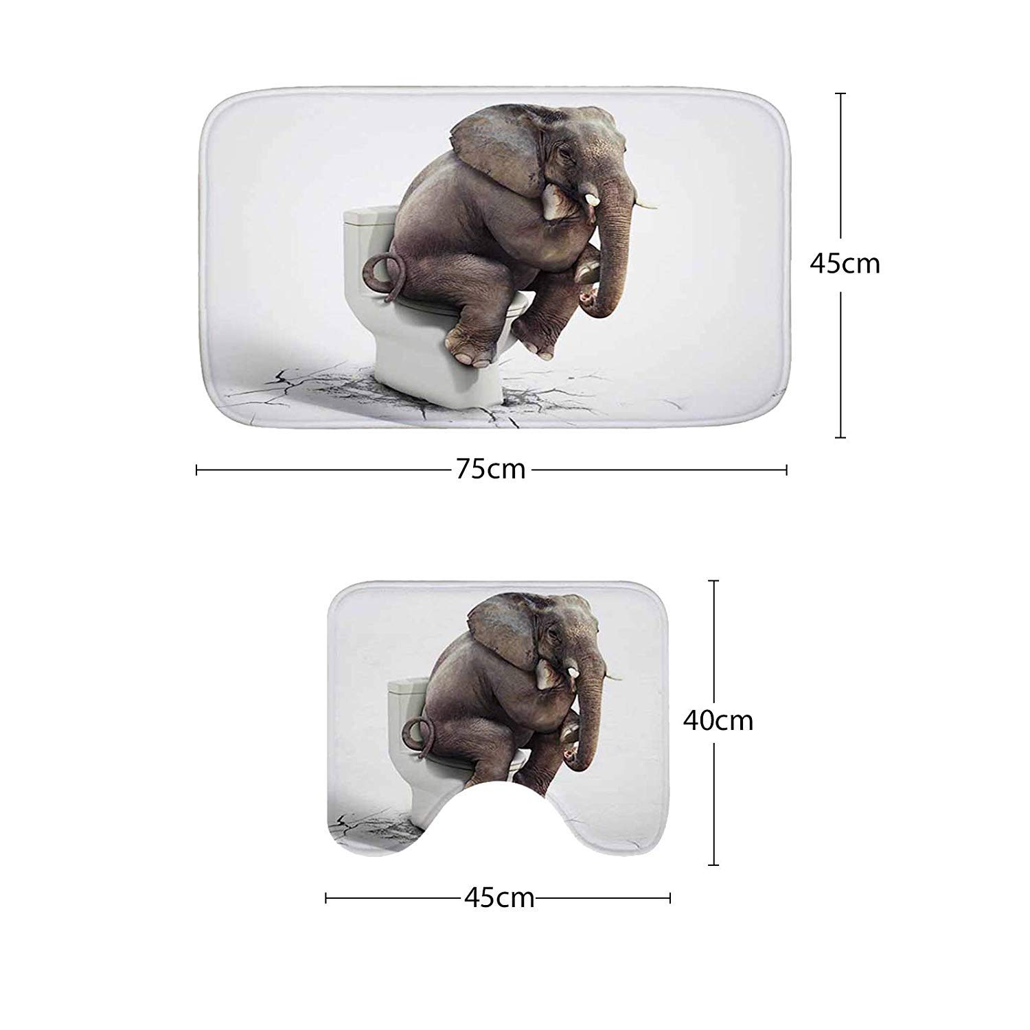Premium 3-Piece Elephant Print Bathroom Set - Non-Slip Shower Mat, Contour Mat & Polyester Shower Curtain with 12 Hooks | Waterproof Bathroom Decor for Kids & Adults | Perfect for Bathrooms, Showers & Guest Rooms