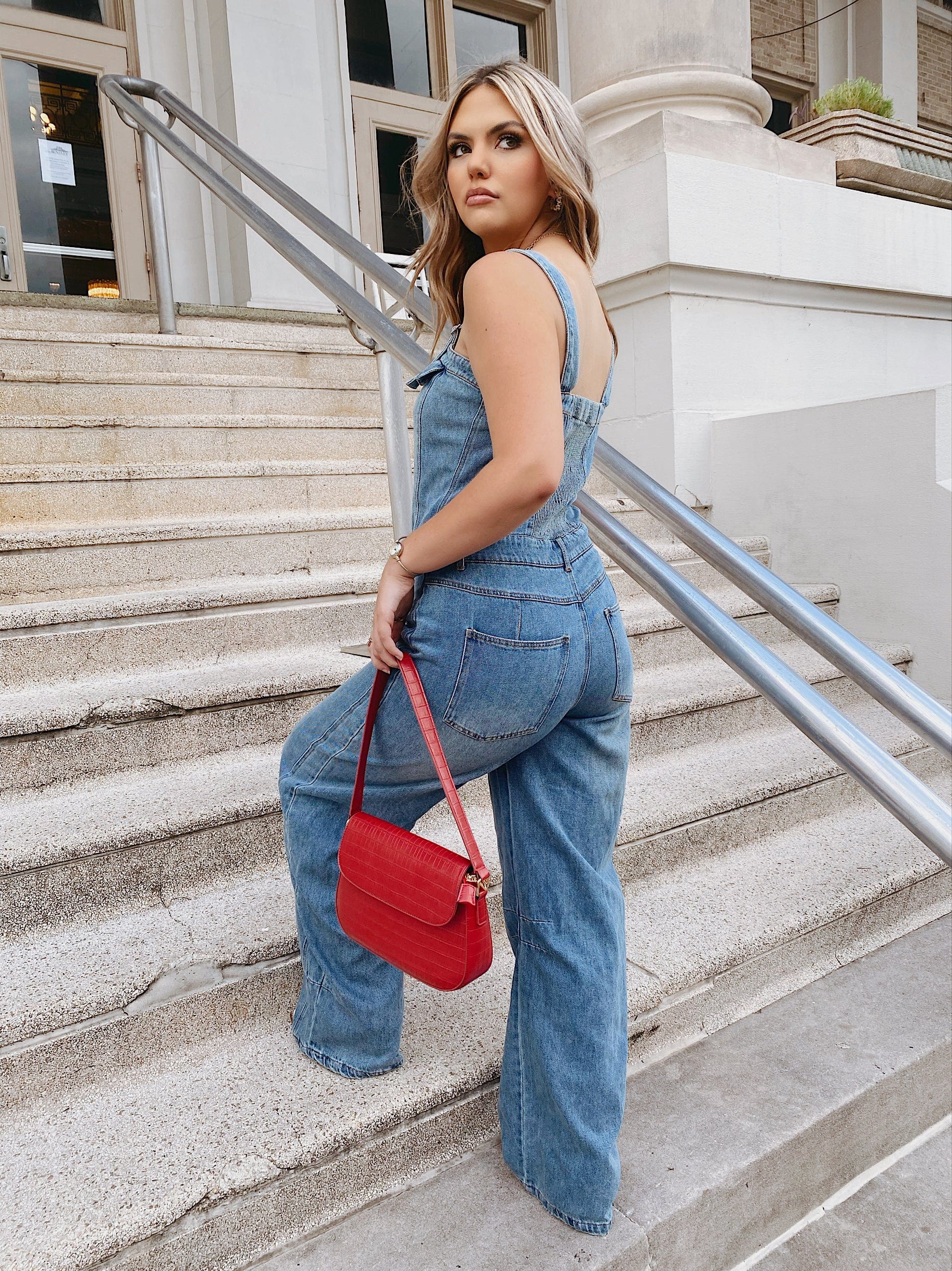 Light Wash Sleeveless Denim Jumpsuit for Women - Stylish Summer Romper with Pockets | Perfect for Casual Outings, Beach Vacations & Music Festivals