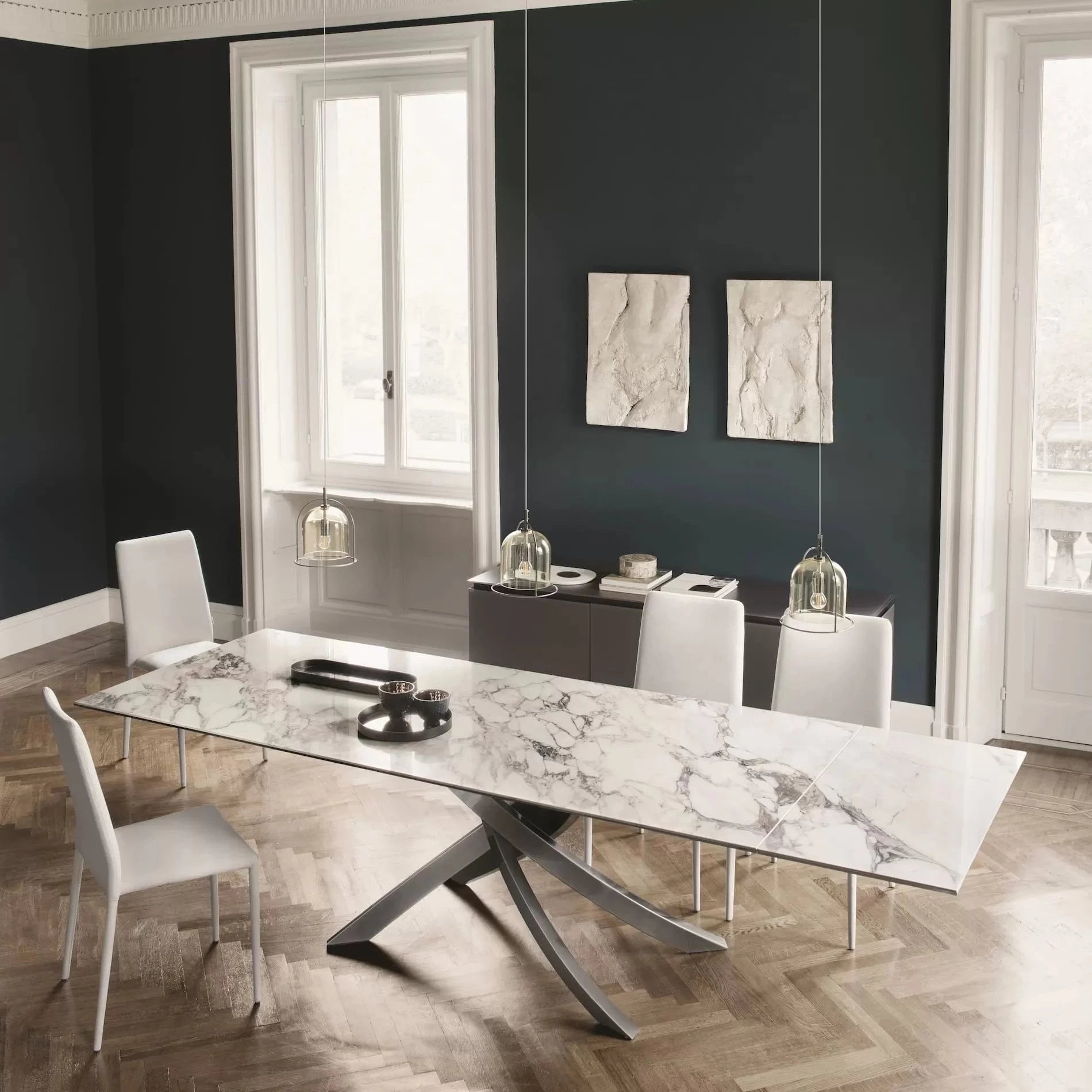Artistico Extendable Rectangular Marble or Ceramic Dining Table - Perfect for Small Spaces, Kitchen, Dining Room & Outdoor Patio