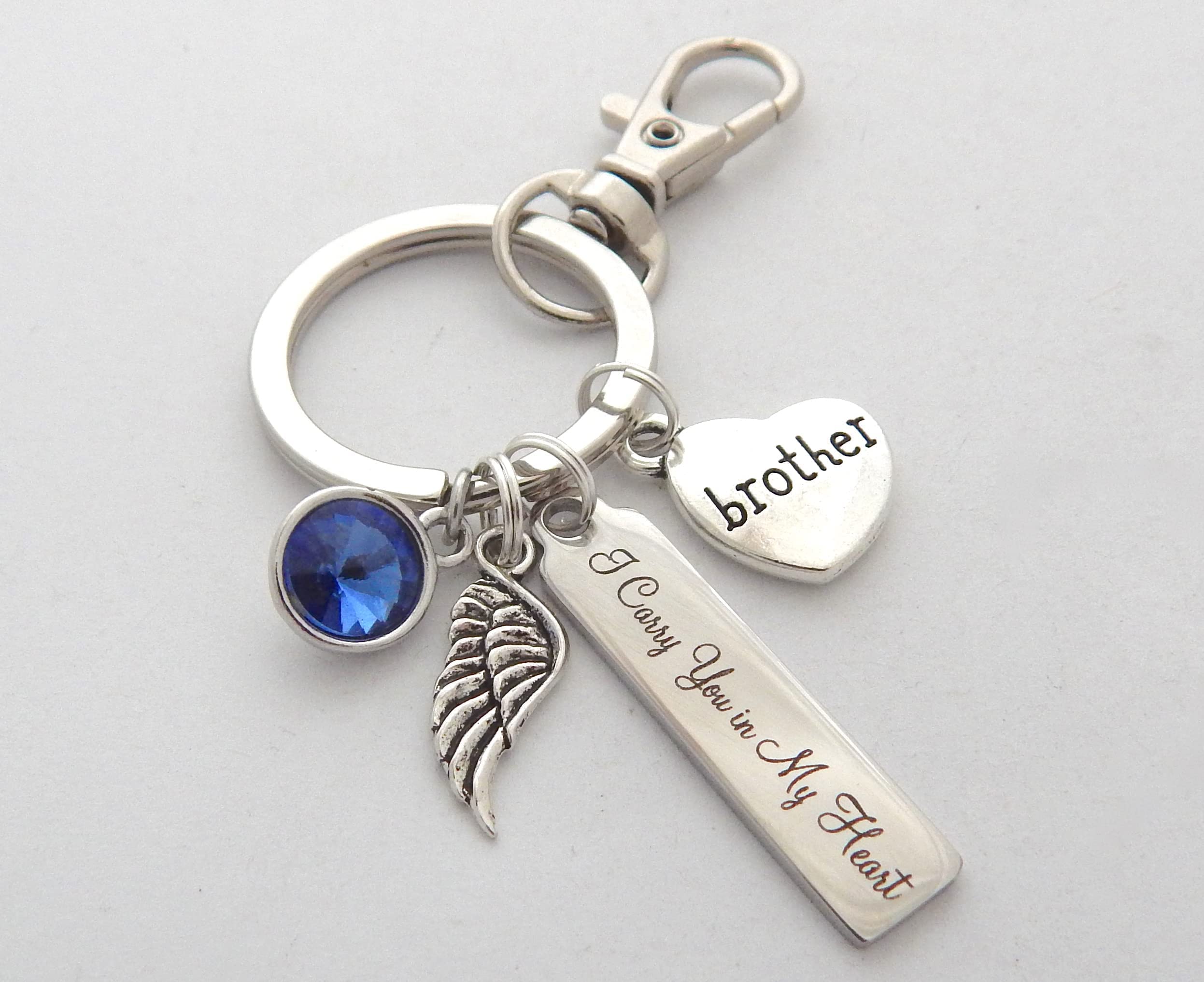 Memorial Keychain for Brother - Sympathy Gift for Loss of Son, Mom Remembrance Keychain with Angel Wing - 'I Carry You in My Heart' Engraved - Perfect for Funeral, Memorial Service & Keeping Loved Ones Close