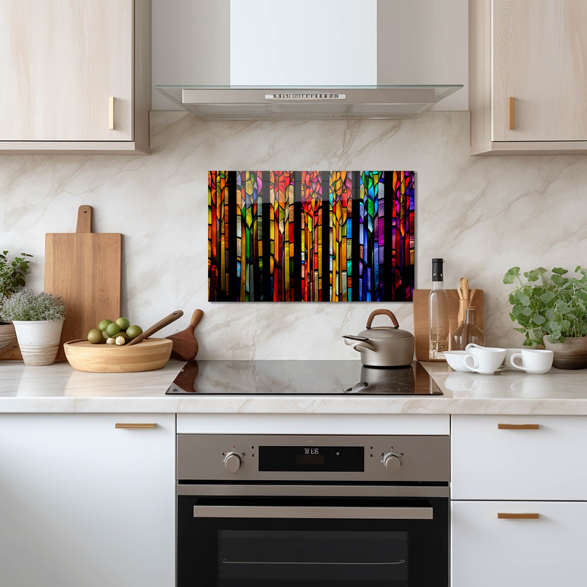 Vibrant Floral Striped Glass Splashback - Modern Kitchen Backsplash for Stylish Home Decor | Perfect for DIY Kitchen Renovation & Interior Design