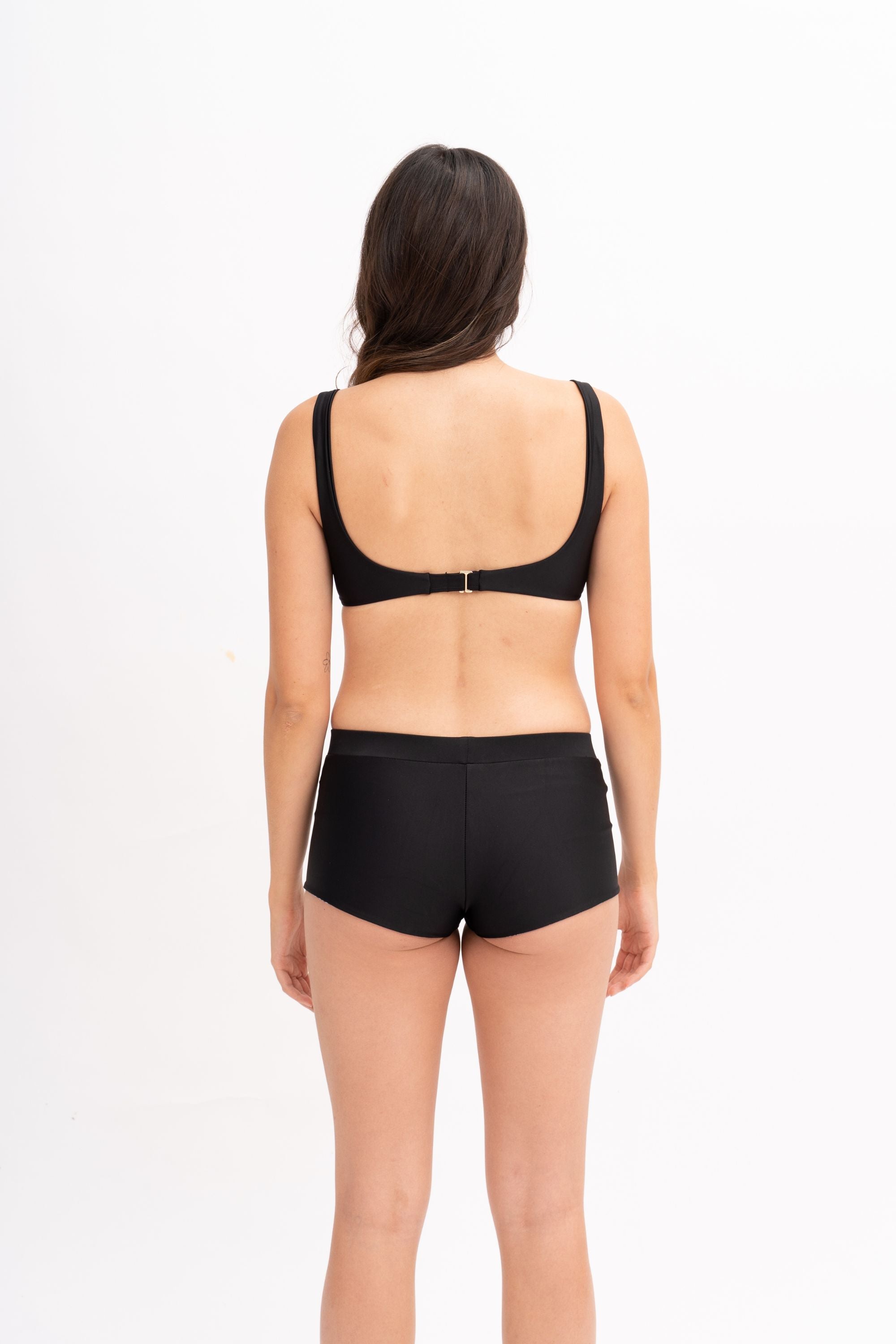 Tofino Reversible Boy Short Bikini Bottom - Black/Tile Print Swimwear | Perfect for Beach Vacations, Pool Parties & Summer Getaways
