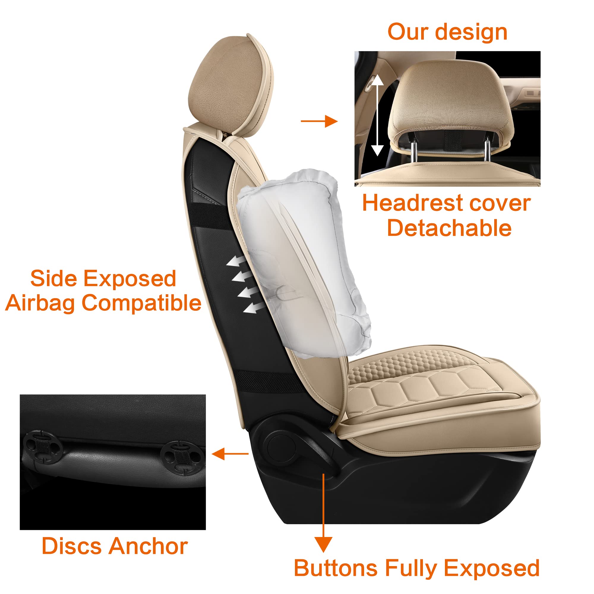 Premium Waterproof Faux Leather Car Seat Covers Front Set - Universal Fit for Most Sedans, Trucks & SUVs - Non-Slip Auto Interior Protection - Beige | Ideal for Daily Commute, Road Trips & Pet Owners