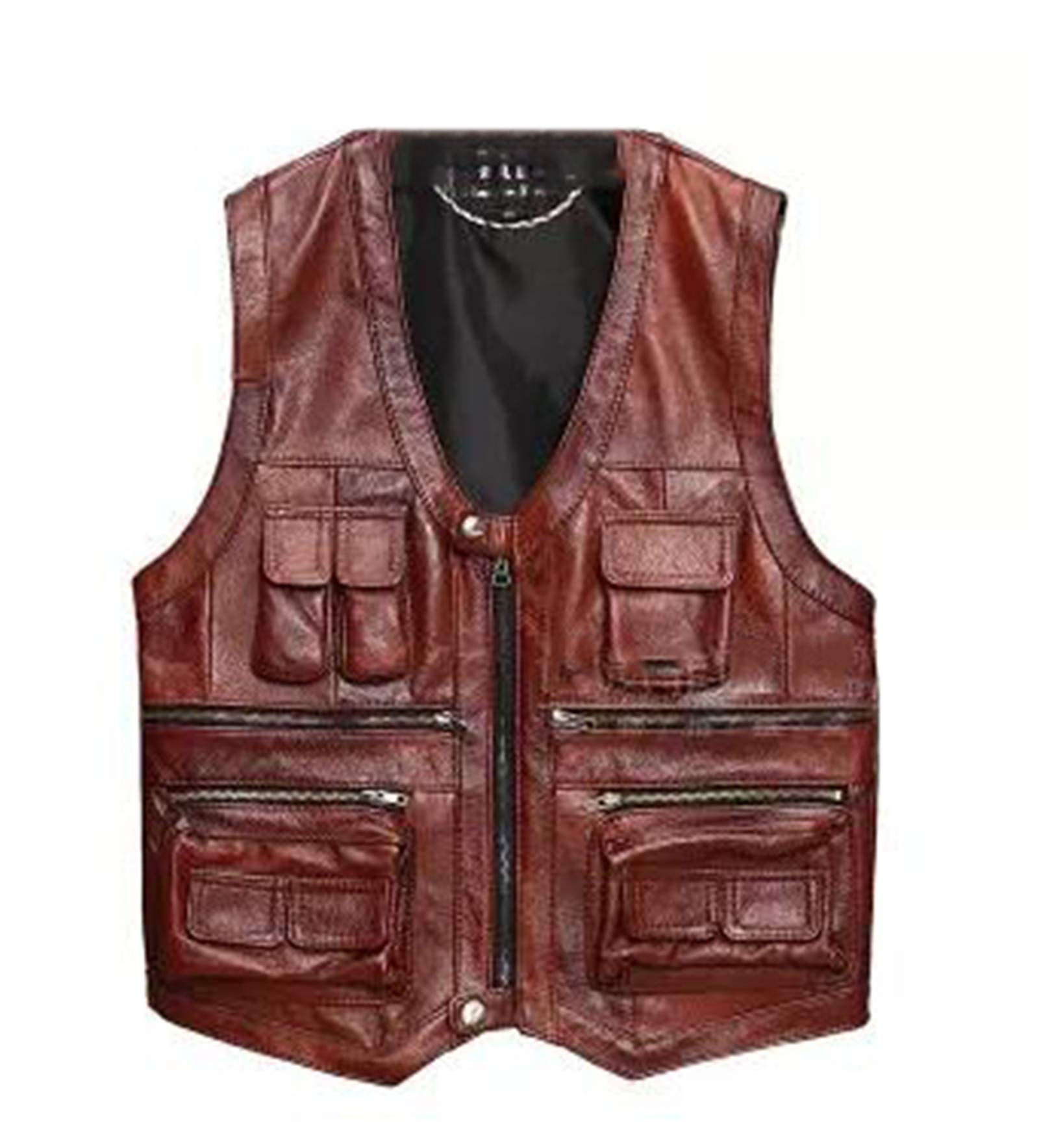 Yiqinyuan Men's Leather Waistcoat Vest - Premium Cowhide Sleeveless Jacket with Multiple Pockets | Formal Business Attire, Reporter Suit, Office Wear & Smart Casual Outfits