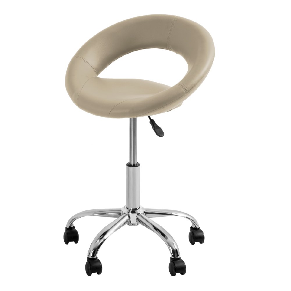 YK-9321 Adjustable Height Rolling Stool with Footrest - Set of 2 Cream Office Chairs for Home & Office - Perfect for Workstations, Gaming Desks, and Study Areas