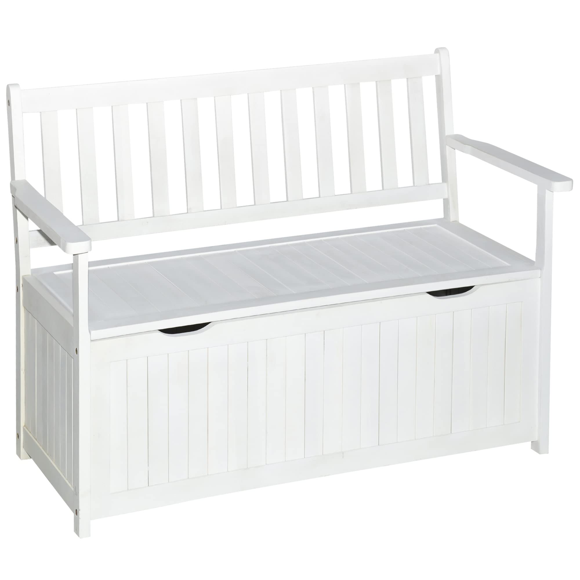 Outsunny 41 Gallon Outdoor Storage Bench - Waterproof Wooden Deck Box with PE Lining, 2-Seat Patio Garden Container for Yard, Balcony & Backyard - Perfect for Storing Garden Tools, Cushions & Outdoor Accessories (White)