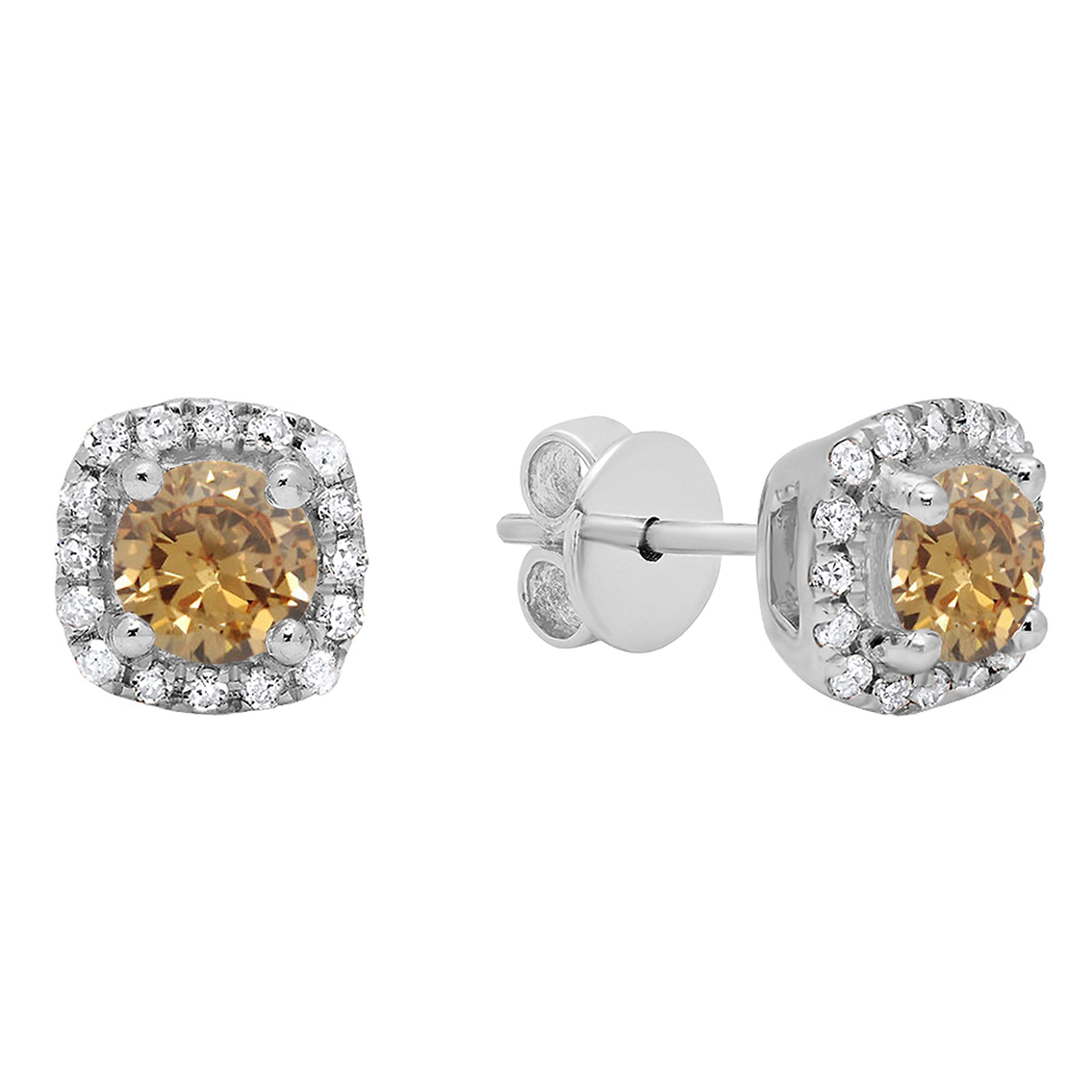 Dazzlingrock 0.27ct Round Champagne & White Diamond Halo Stud Earrings for Women - 14K Solid Gold Wedding, Anniversary & Gift Jewelry