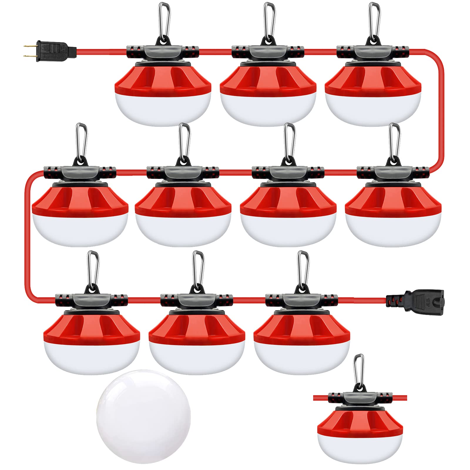 100FT LED Construction String Lights - 10000LM Super Bright Temporary Work Lighting with 10 Medium Base Sockets | Outdoor Job Site Lighting, Linkable for Construction, Warehouse, Backyard, and Event Use