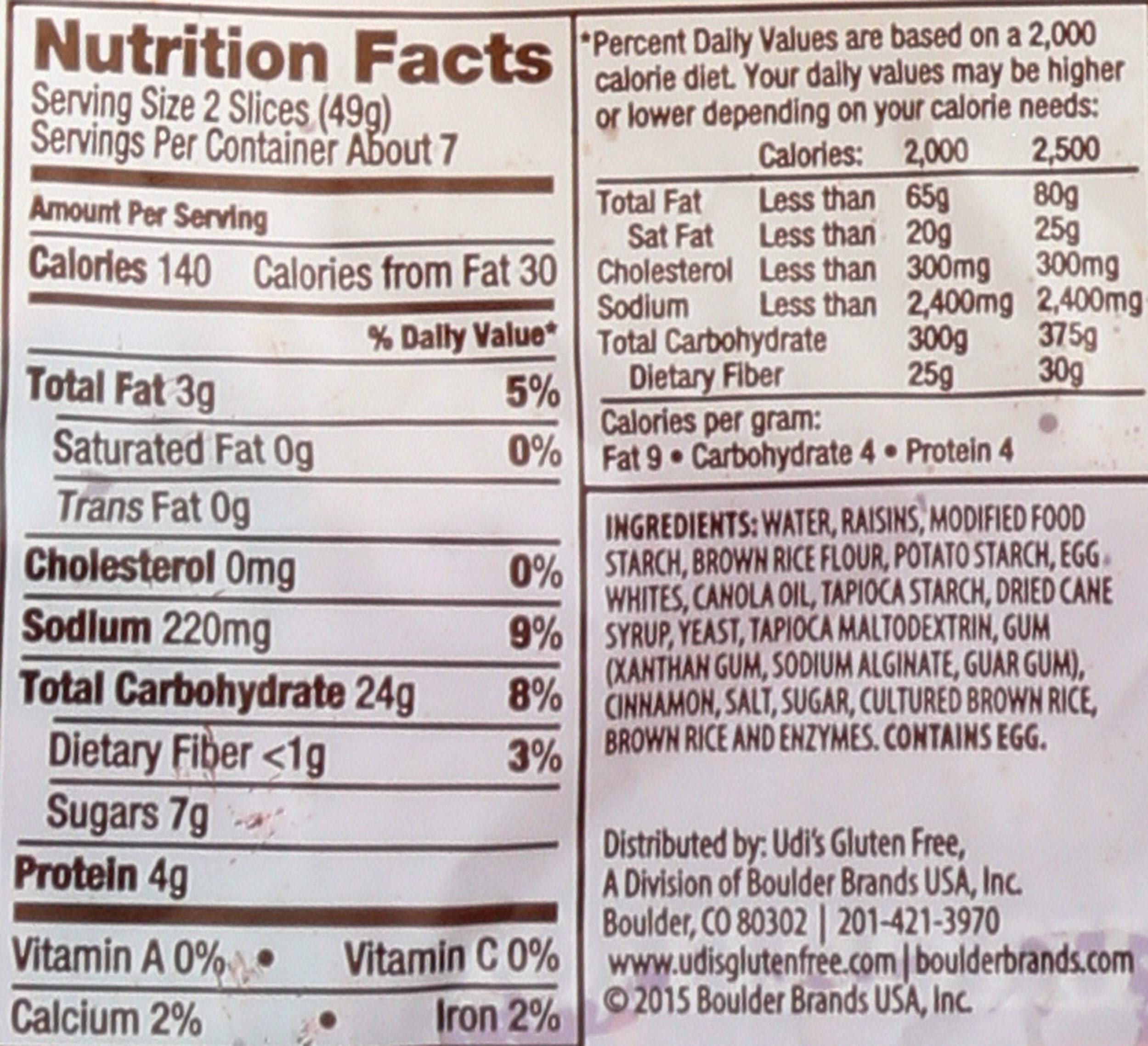 Udi's Gluten Free Cinnamon Raisin Bread - 12.1 Ounce (Pack of 1) | Soft & Delicious Gluten-Free Sandwich Bread for Breakfast, Snacks & French Toast | Certified Gluten-Free & Non-GMO