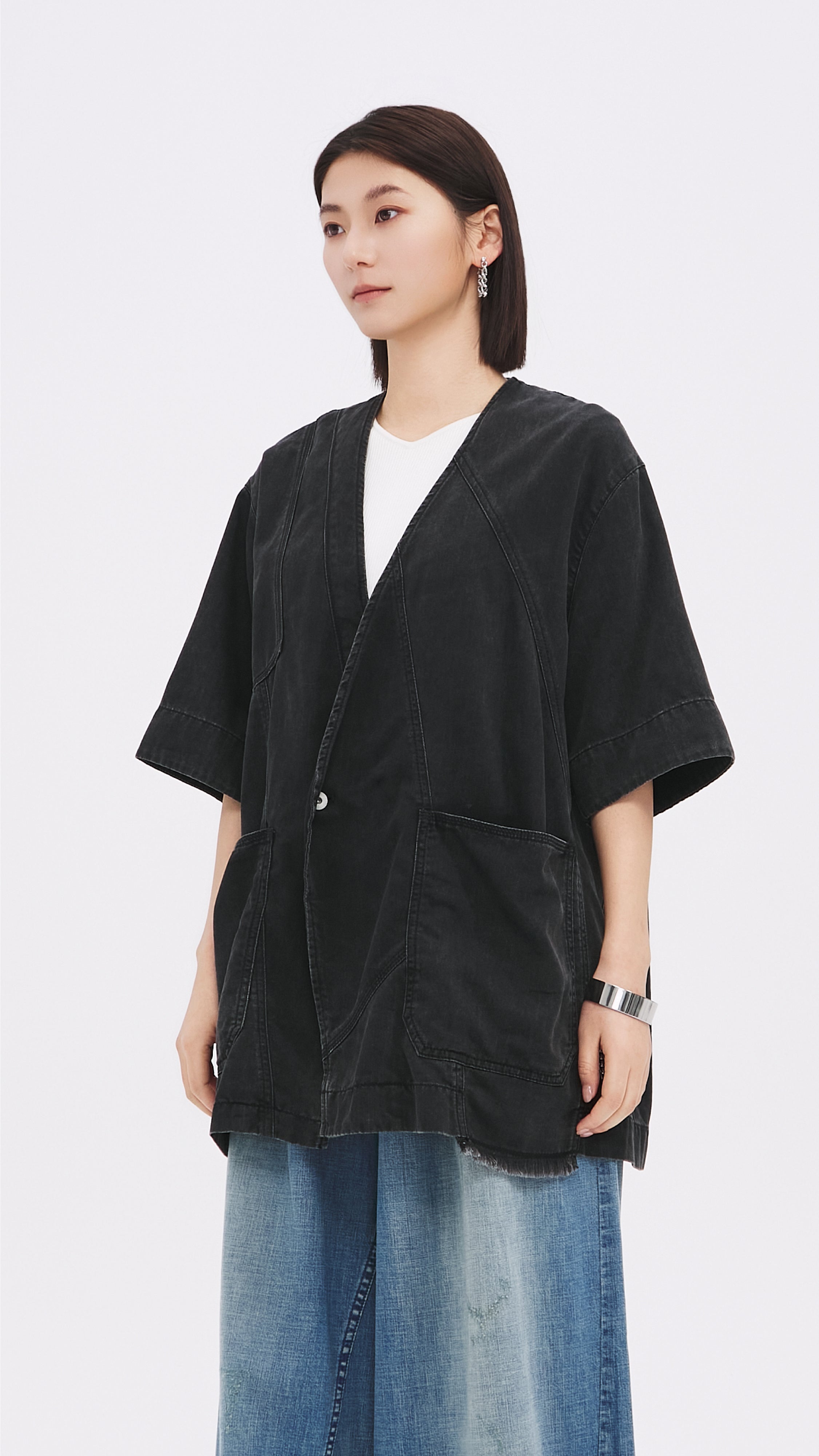 Vintage Reconstructed Denim Kimono Jacket for Women - Boho Chic Outerwear for Casual Wear, Music Festivals & Layering
