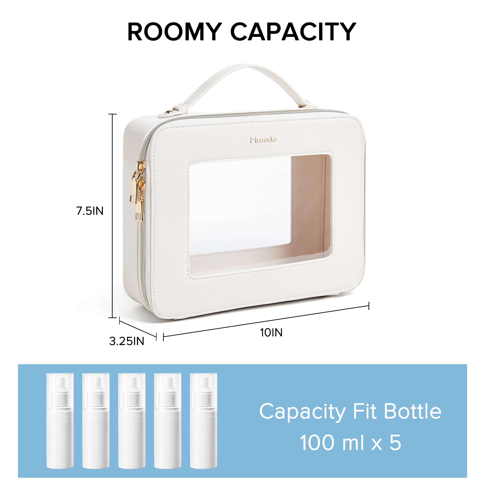 Clear Makeup Bag for Travel - Large Transparent Toiletry Organizer with Handle, Portable Cosmetic Storage for Women | Perfect for Airplane Carry-on, Gym Essentials & Car Organization (Beige)