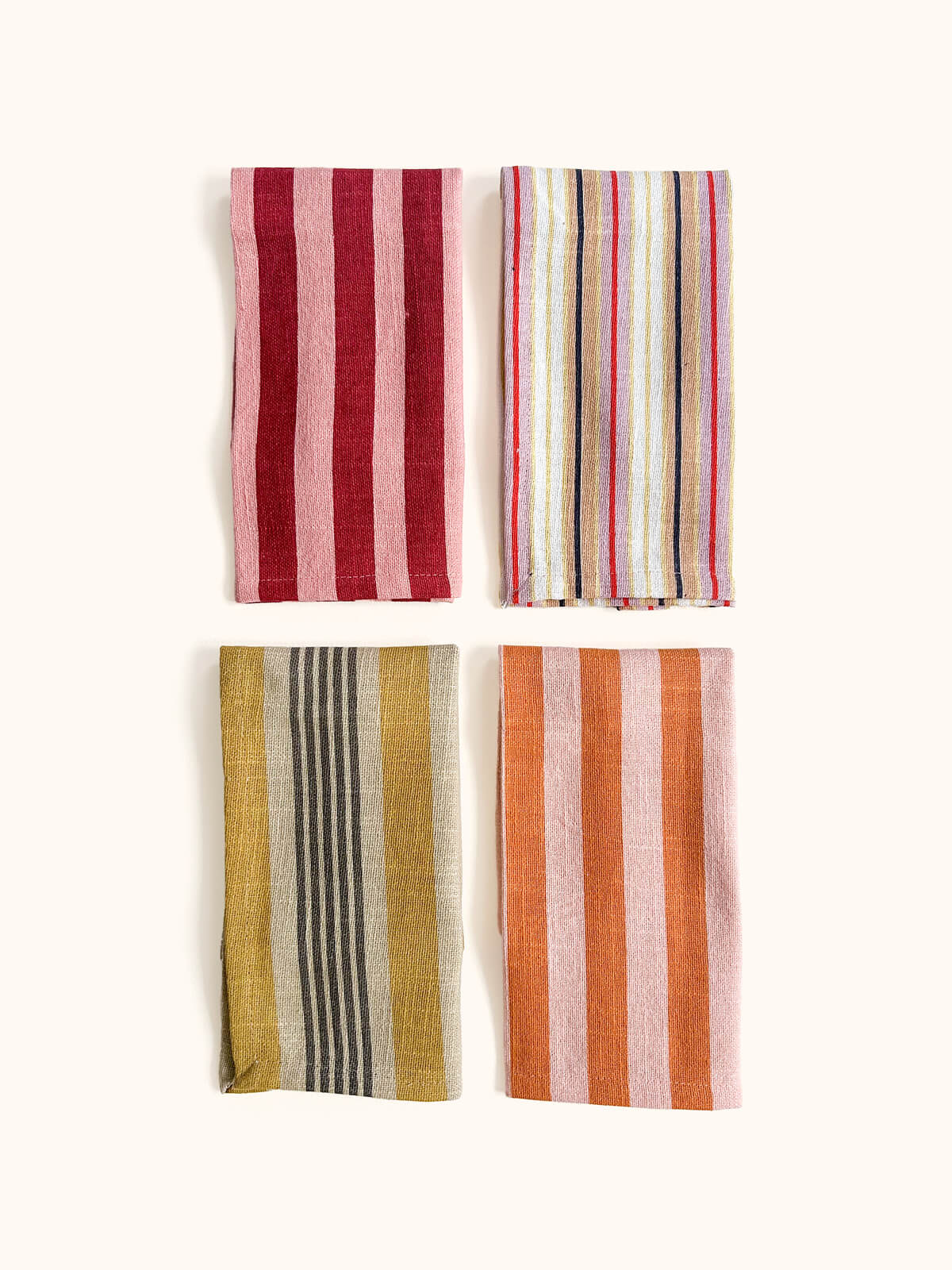 Jaipur Stripe Cotton Napkins - Set of 4, Handmade Indian Yellow Table Linens for Dining, Parties & Home Decor