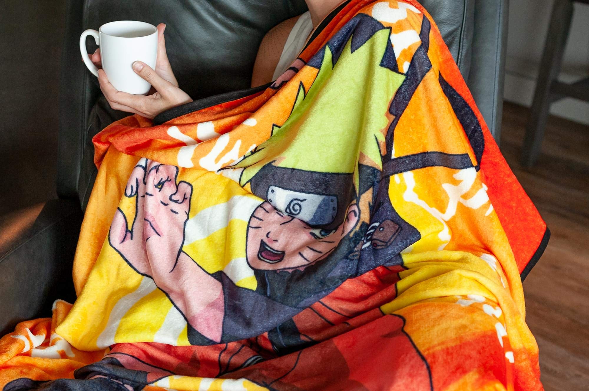 Naruto Anime Fleece Throw Blanket with Kanji Symbols - 60