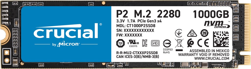 Crucial P2 3D NAND NVMe PCIe M.2 Internal SSD - 250GB/500GB/1TB/2TB High-Speed Storage for Gaming, Laptops & PC Upgrades | Fast Boot & Load Times