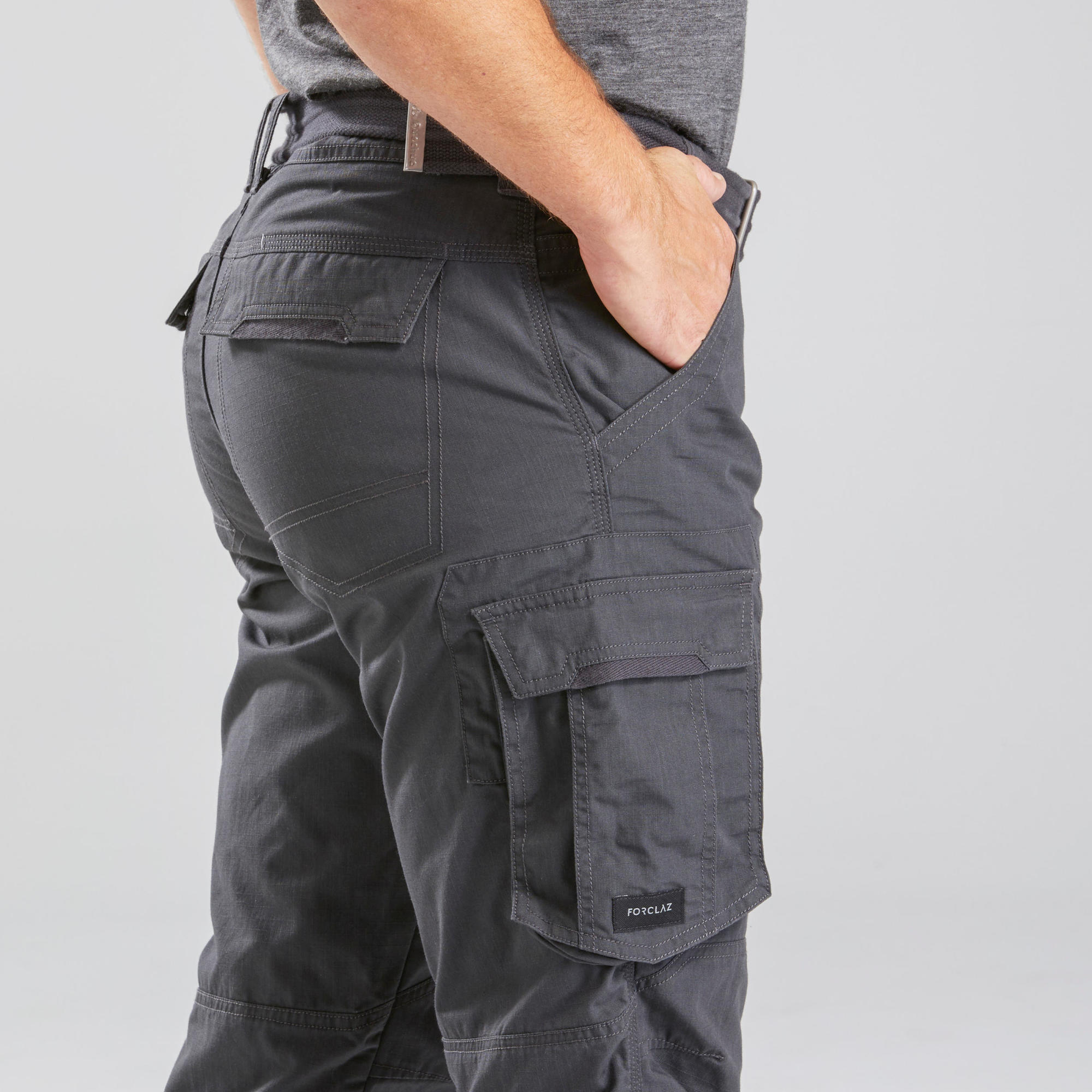 Forclaz Men's Travel Backpacking Cargo Pants - Lightweight Quick-Dry Hiking Pants with Multiple Pockets, TRAVEL 100 Grey - Perfect for Outdoor Adventures, Camping & Travel