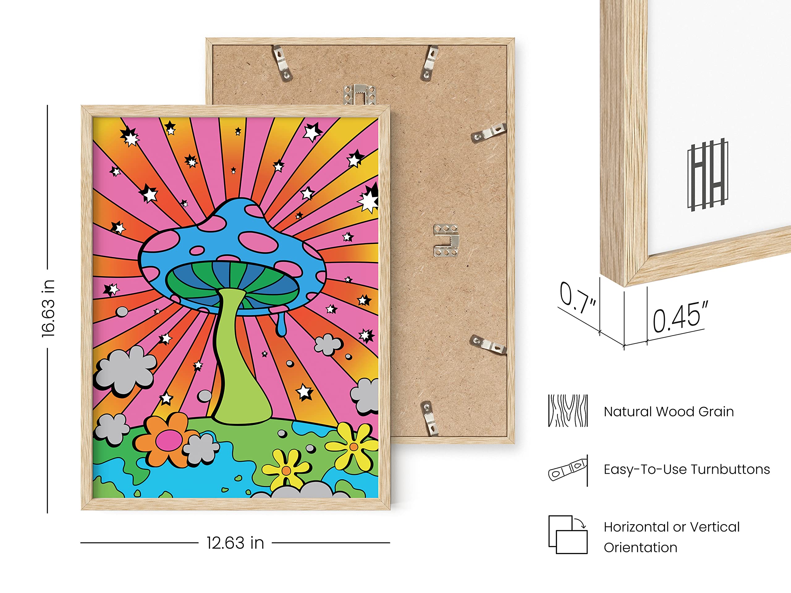 HAUS AND HUES Mushroom Poster Set - Psychedelic Trippy Wall Art Decor with Beige Frame (12x16 inches) for Hippie Aesthetic, Indie Room, Stoner Gifts & Bedroom, Living Room, Dorm Decor