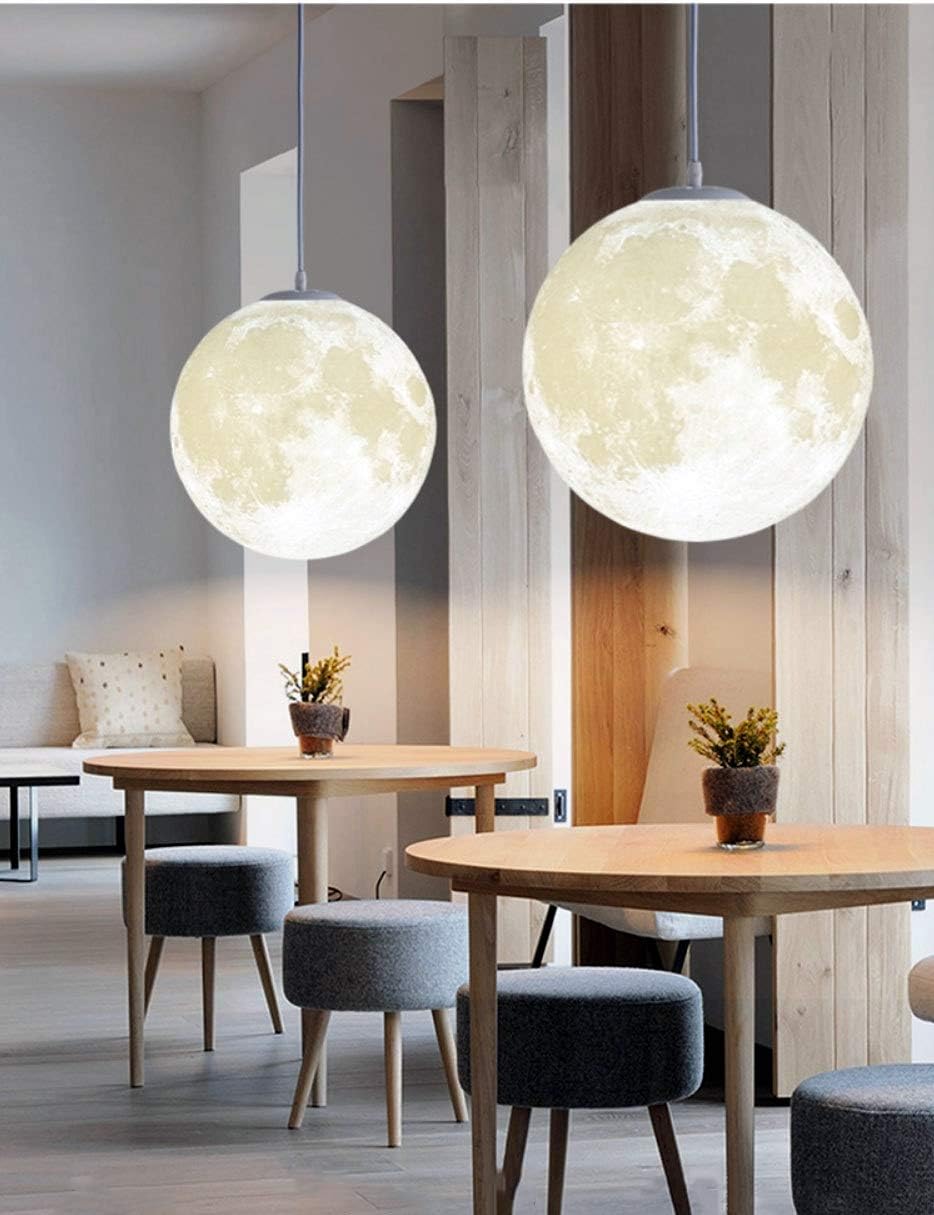 KRUIHAN Moon Pendant Light - 30CM Hanging Ceiling Lamp for Kids Room, Bedroom, Living Room & Restaurant Decor - Modern Lunar Lighting Fixture for Home & Commercial Spaces