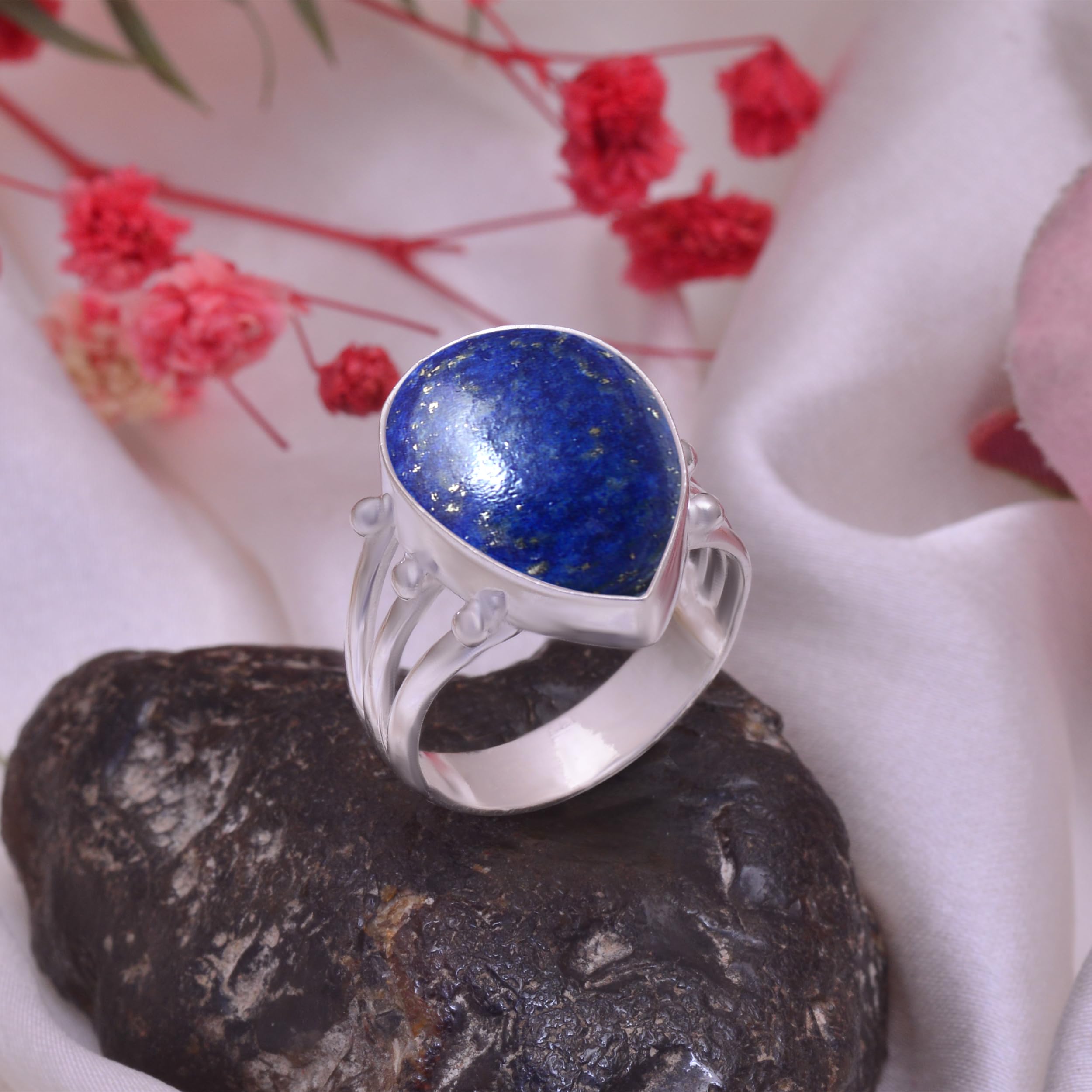 Veracity Jewelry 925 Sterling Silver Lapis Lazuli Ring for Women - Handmade Natural Blue Gemstone Ring - VSR-913 | Elegant Gift for Birthday, Anniversary & Special Occasions