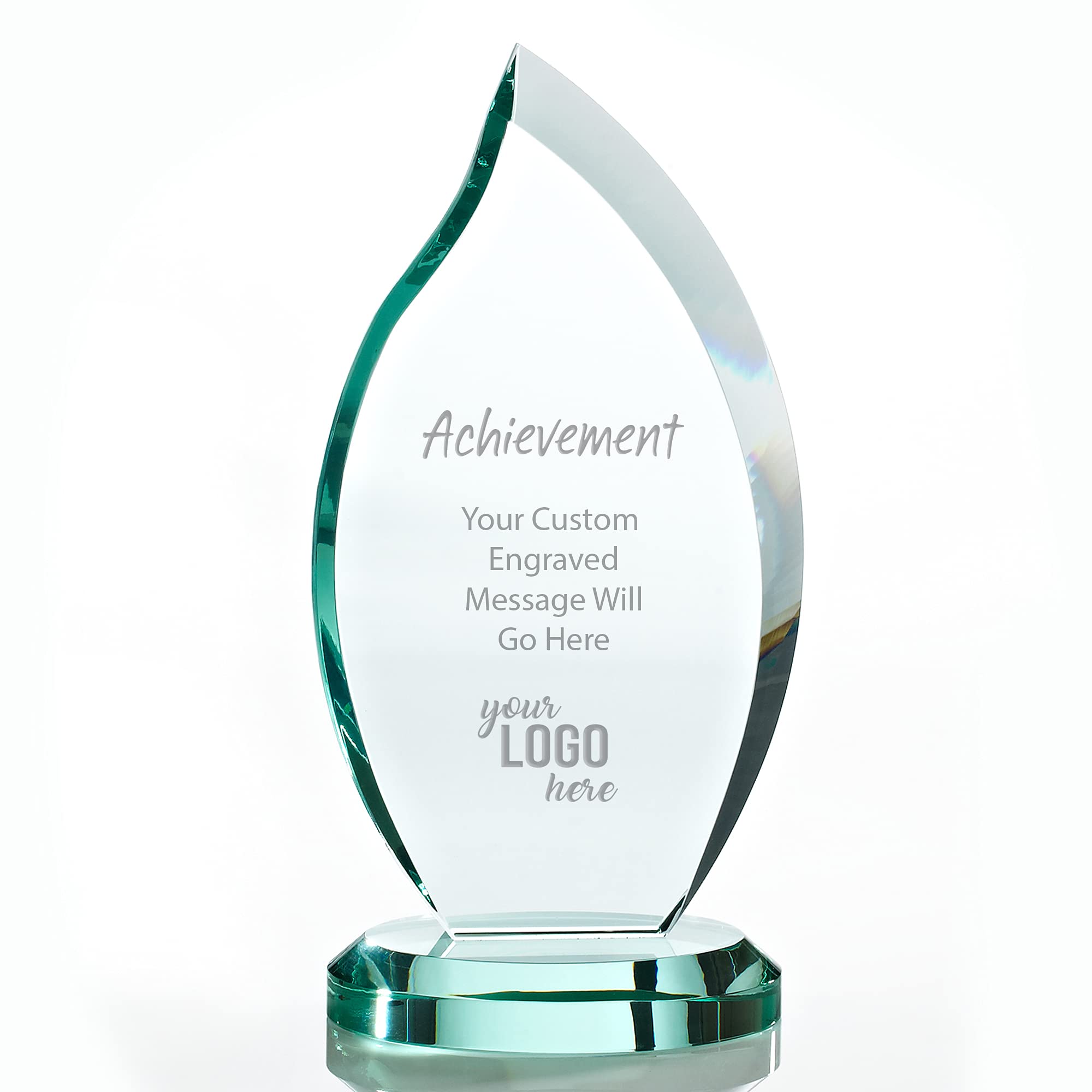 Baudville Engraved Jade Glass Flame Trophy - Employee Recognition Award with Gift Box - Perfect for Corporate Awards, Sales Incentives & Retirement Celebrations