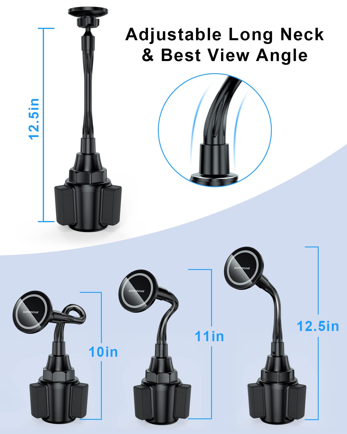 SUPERONE Magnetic Car Phone Holder for MagSafe - 20 Strongest Magnets, Adjustable Gooseneck Cup Mount Compatible with iPhone 16/15/14/13/12 Series & All Smartphones - Perfect for Hands-Free Driving, GPS Navigation & Safe Phone Access
