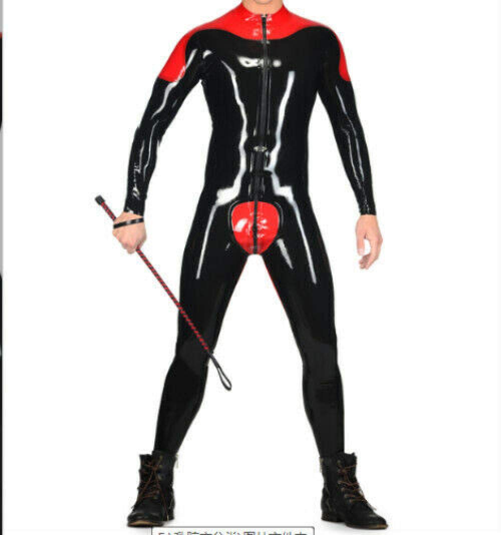 Premium Latex Rubber Sports & Party Tight Uniform Suit - Black & Red Color XL | Gym Workout, Cosplay, Fetish & Halloween Costume Outfit