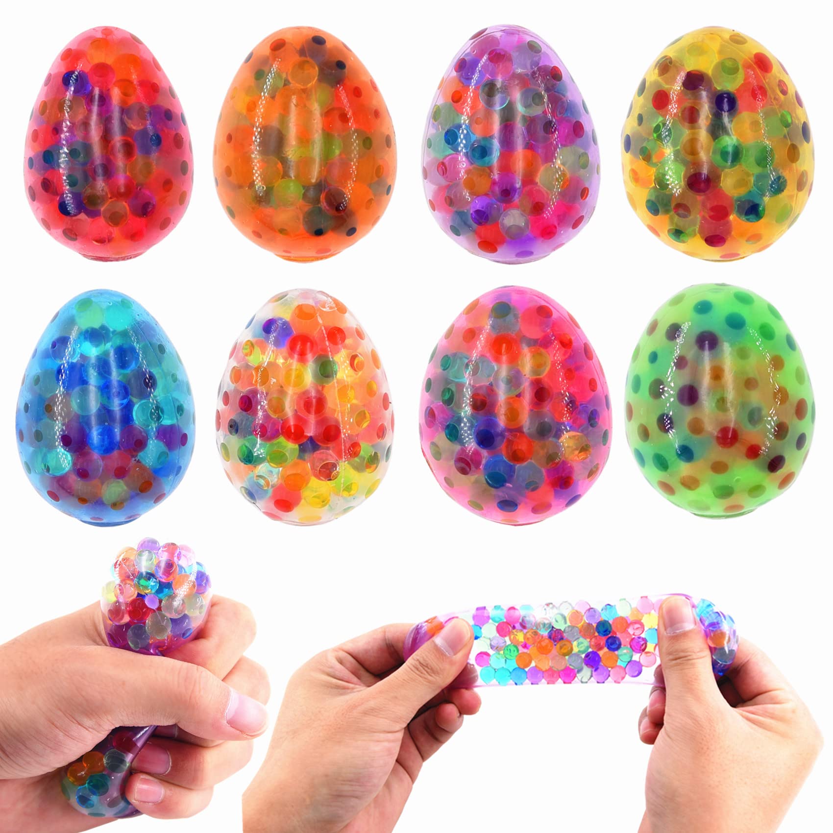 8 Pack Easter Eggs Stress Balls Fidget Toys - 8 Colors Squishy Squeeze Ball for Anxiety Relief, Party Favors & Easter Basket Stuffers - Perfect for Kids Gifts, Classroom Rewards and Office Stress Relief